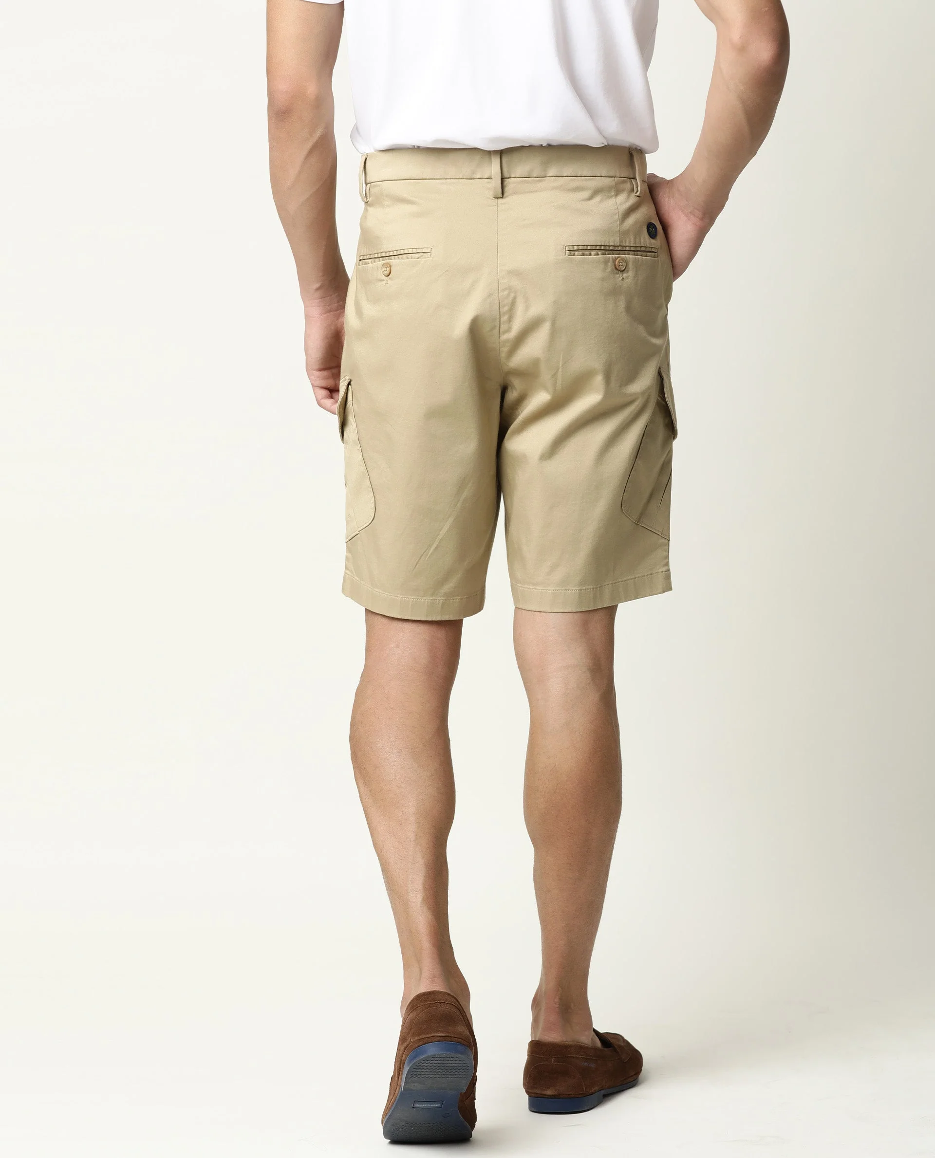 Rare Rabbit Men's Shows Beige Polyester Plain Regular Fit Shorts - Image 6