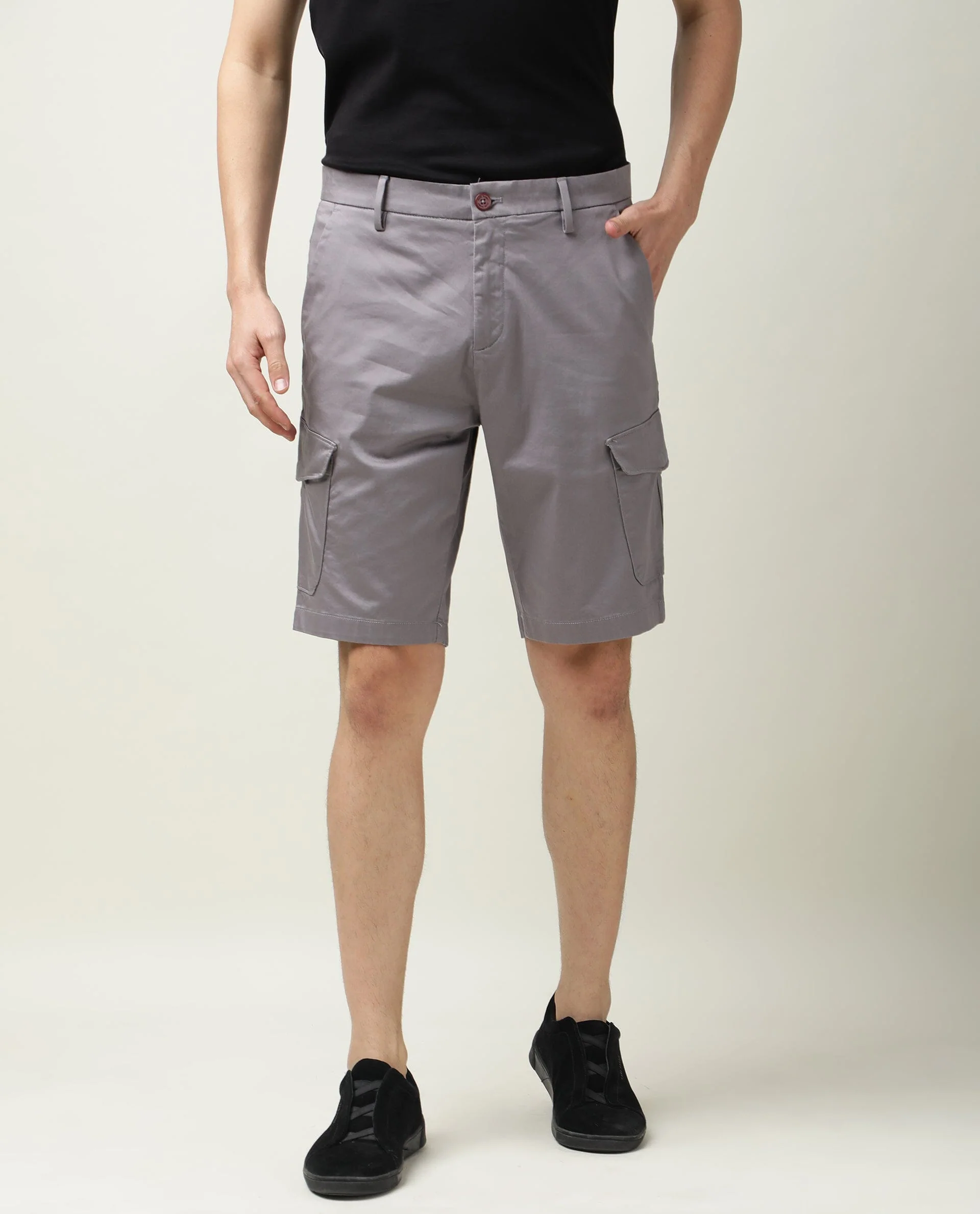 Rare Rabbit Men's Shows Grey Polyester Plain Regular Fit Shorts - Image 2