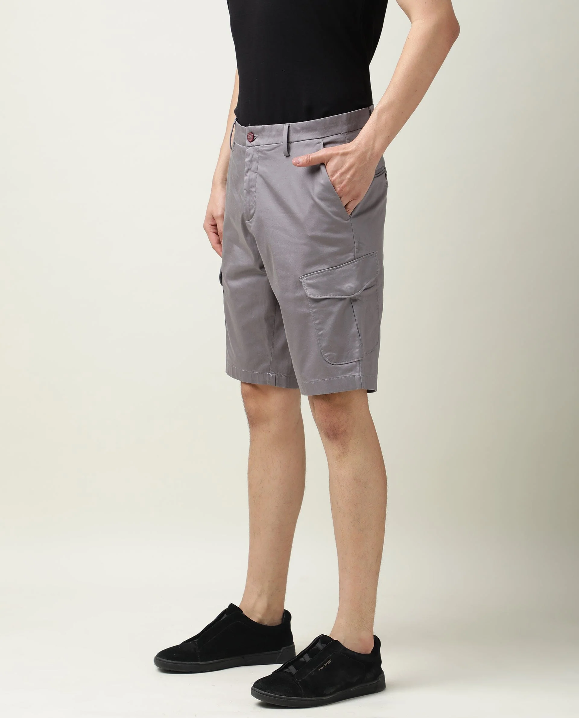 Rare Rabbit Men's Shows Grey Polyester Plain Regular Fit Shorts - Image 4