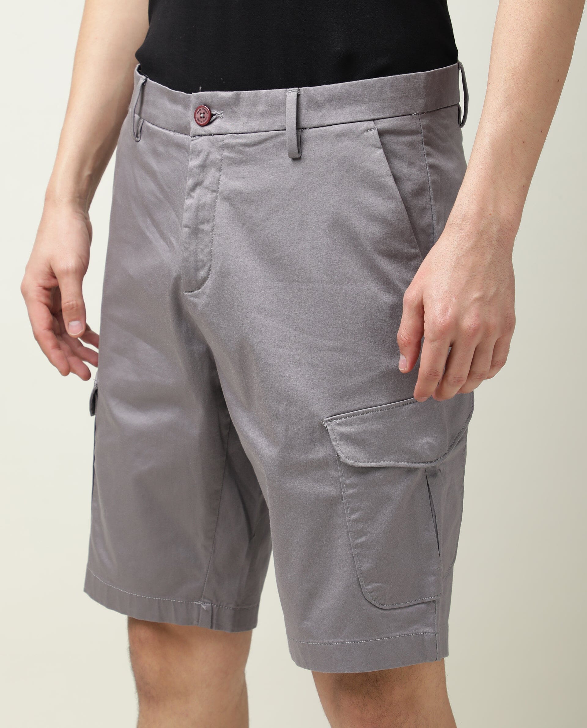 Rare Rabbit Men's Shows Grey Polyester Plain Regular Fit Shorts - Image 5