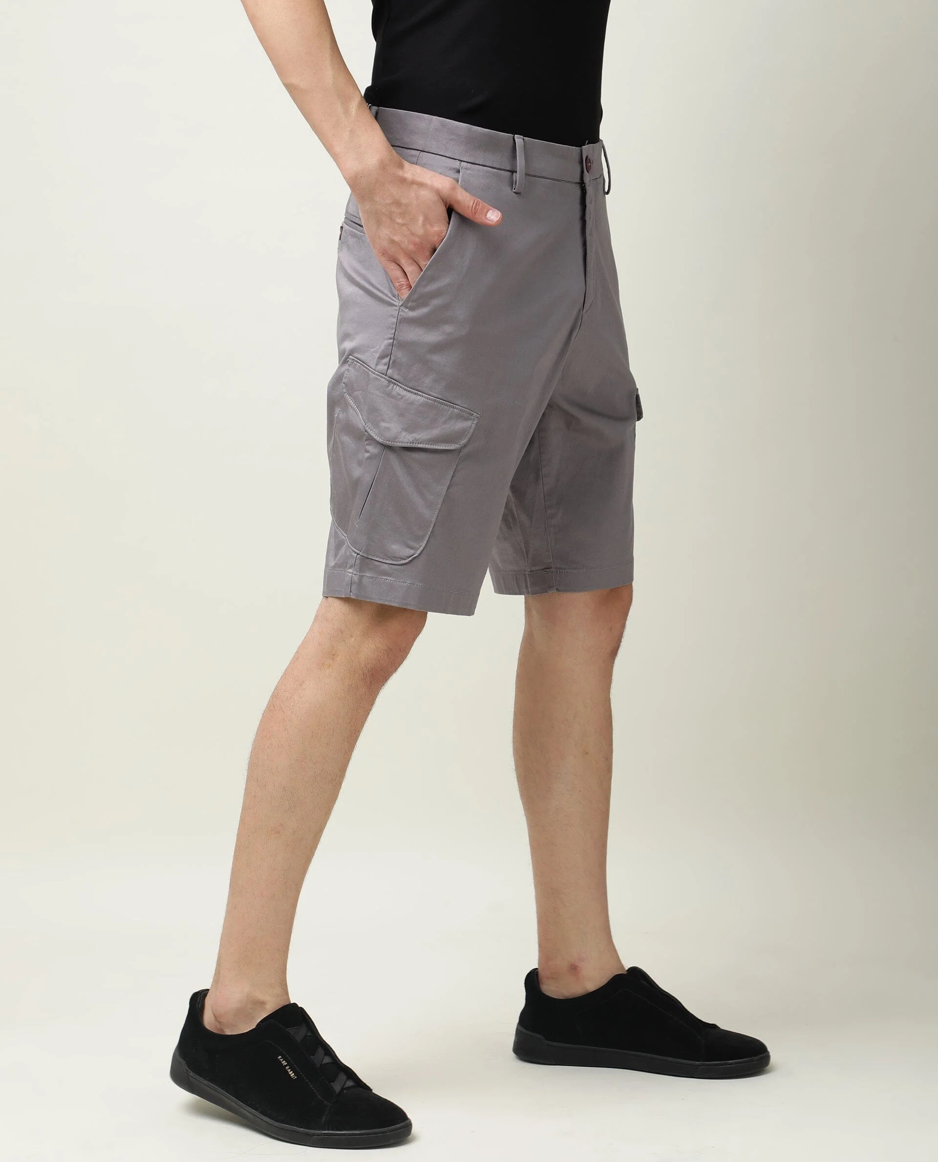 Rare Rabbit Men's Shows Grey Polyester Plain Regular Fit Shorts - Image 6