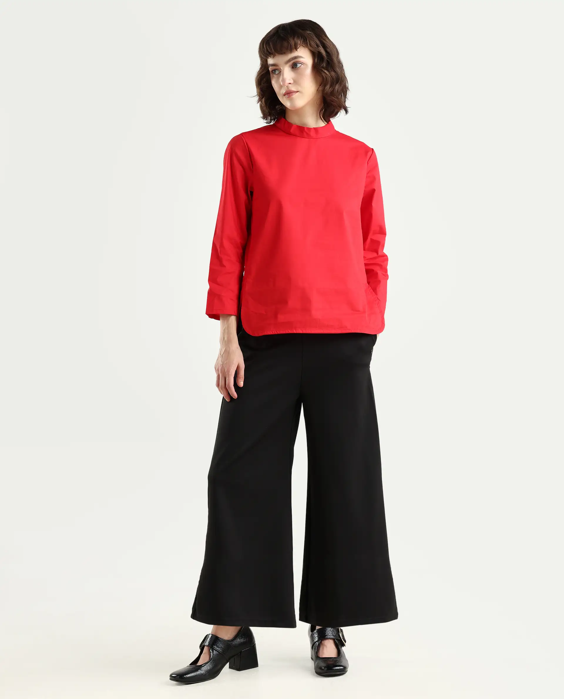 Rareism Women's Shoyo Black Polyester Plain Midi Flared Trouser - Image 3