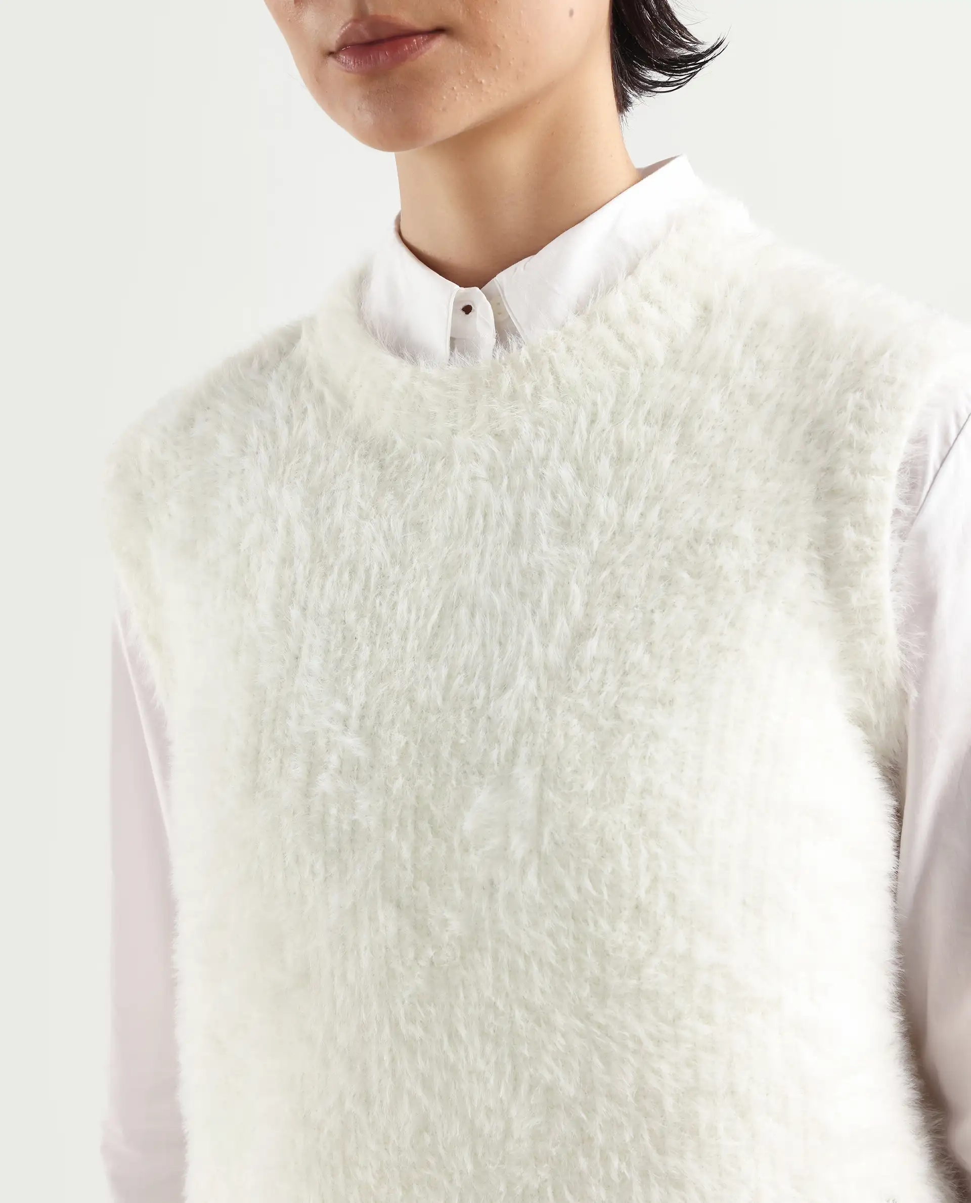 Rareism Women's Sielo White Nylon Crew Neck Plain Sleeveless Relaxed Fit Sweater - Image 4