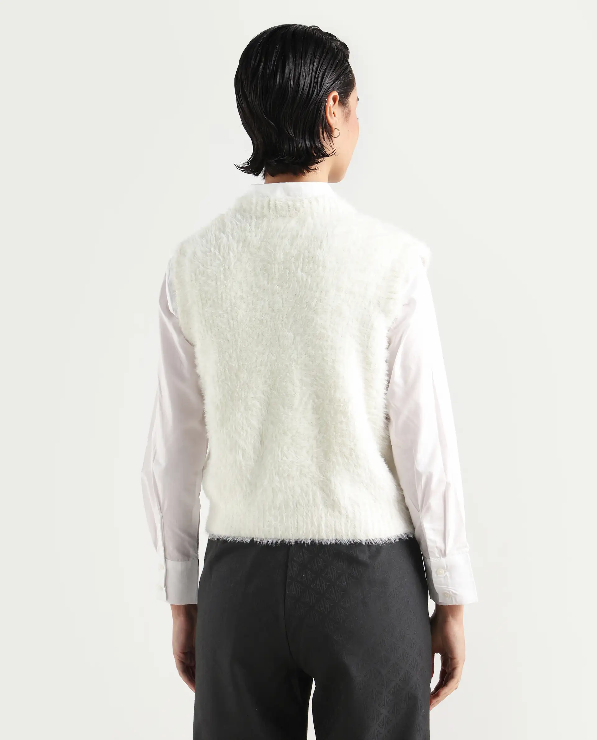 Rareism Women's Sielo White Nylon Crew Neck Plain Sleeveless Relaxed Fit Sweater - Image 7