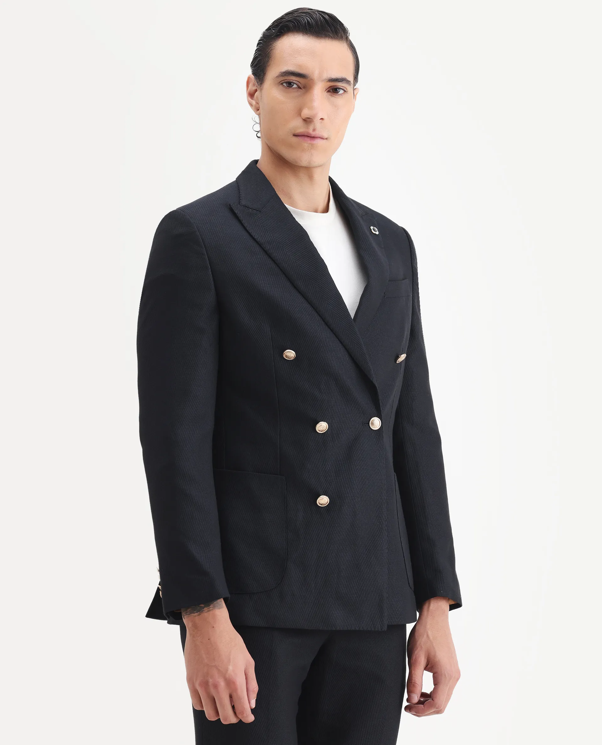 Rare Rabbit Men's Sierra Dark Navy Polyester Plain Tailored Fit Full Sleeve Lapel Neck Suits - Image 10