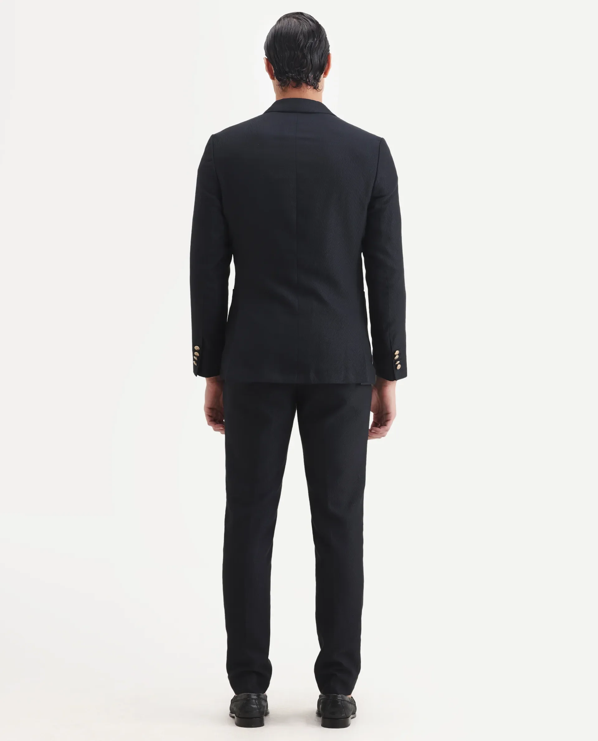 Rare Rabbit Men's Sierra Dark Navy Polyester Plain Tailored Fit Full Sleeve Lapel Neck Suits - Image 13