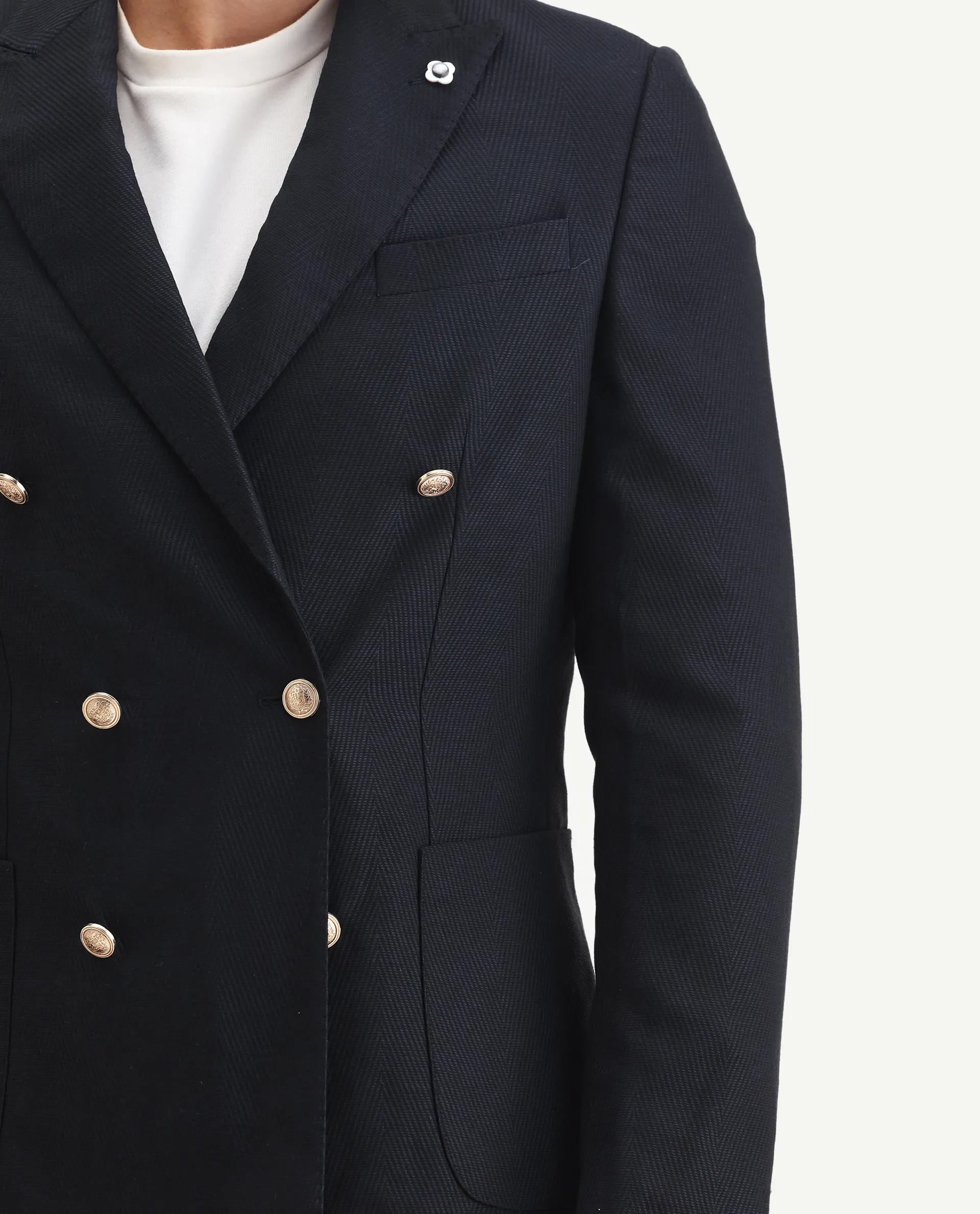 Rare Rabbit Men's Sierra Dark Navy Polyester Plain Tailored Fit Full Sleeve Lapel Neck Suits - Image 3
