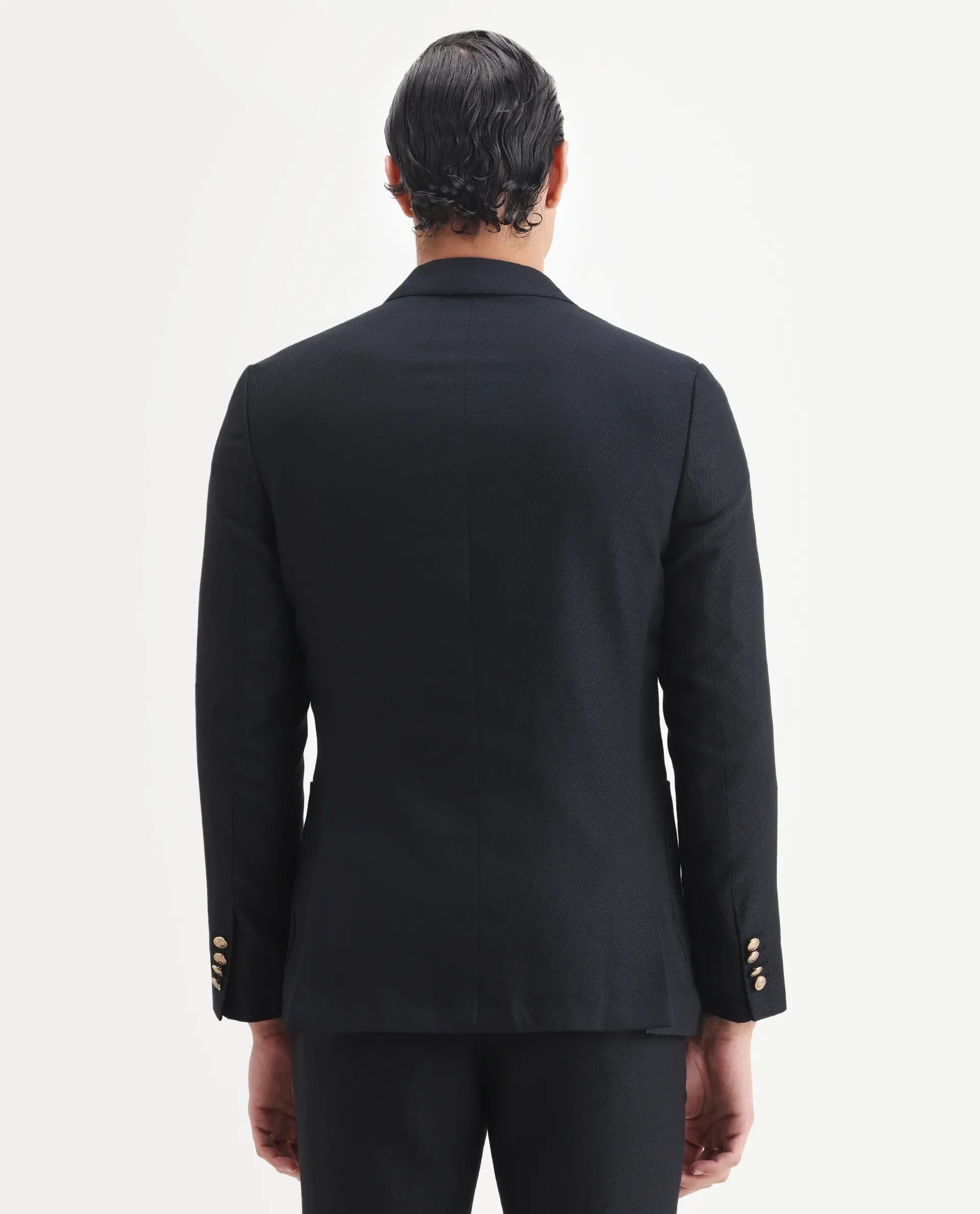 Rare Rabbit Men's Sierra Dark Navy Polyester Plain Tailored Fit Full Sleeve Lapel Neck Suits - Image 8