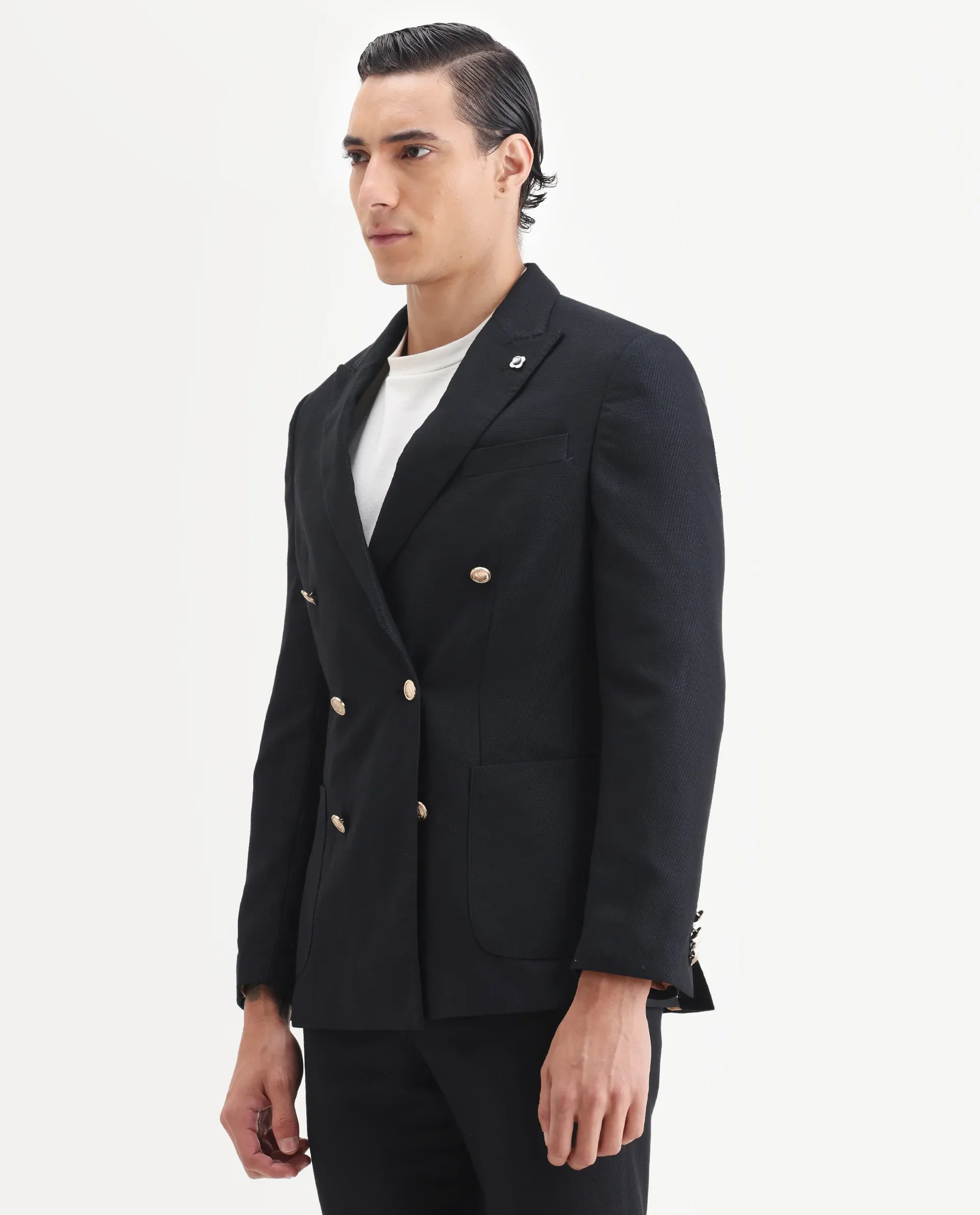 Rare Rabbit Men's Sierra Dark Navy Polyester Plain Tailored Fit Full Sleeve Lapel Neck Suits - Image 9