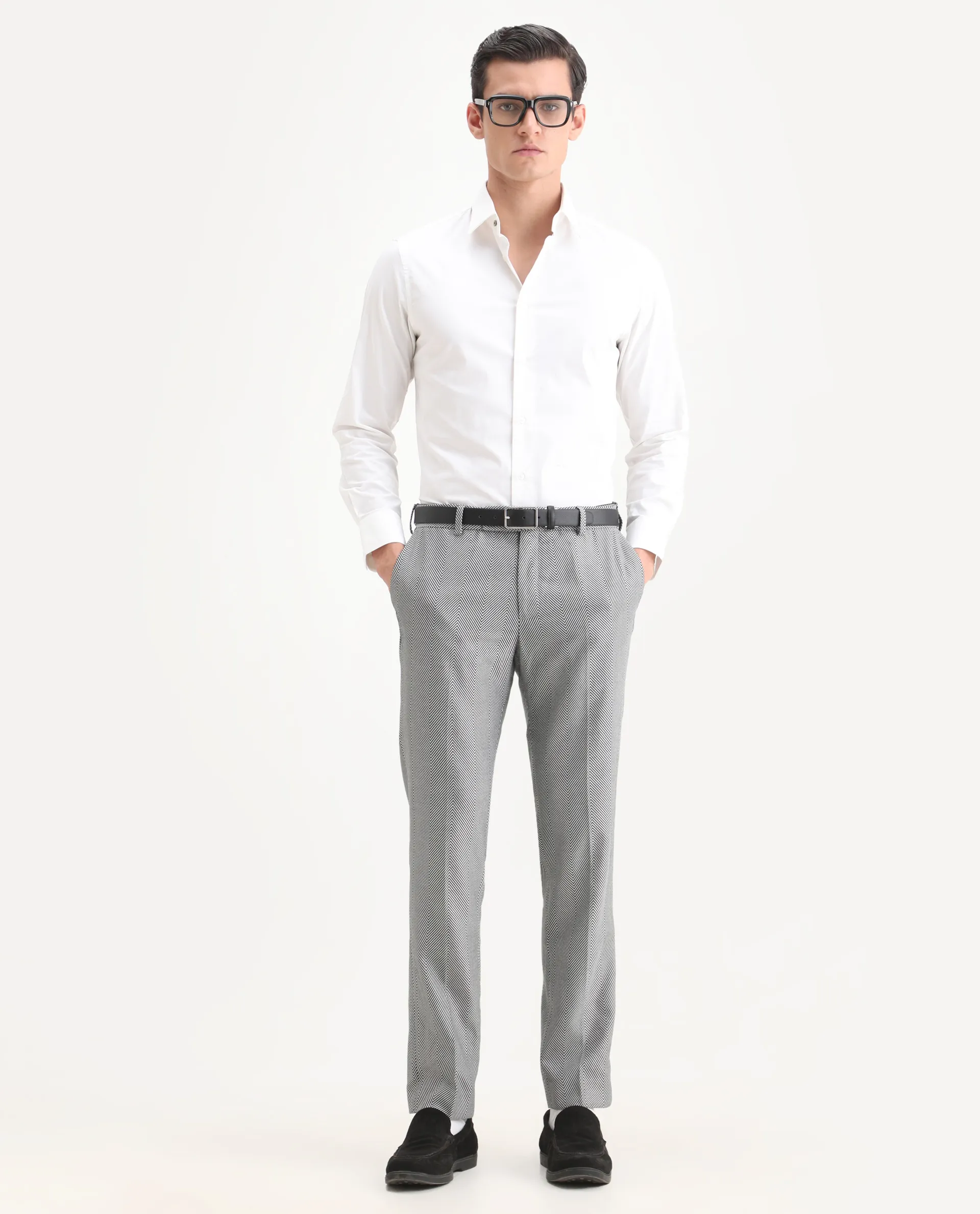 Rare Rabbit Men's Sierres Light Grey Viscose Textured Tailored Fit Full Sleeve Lapel Neck Suits - Image 11