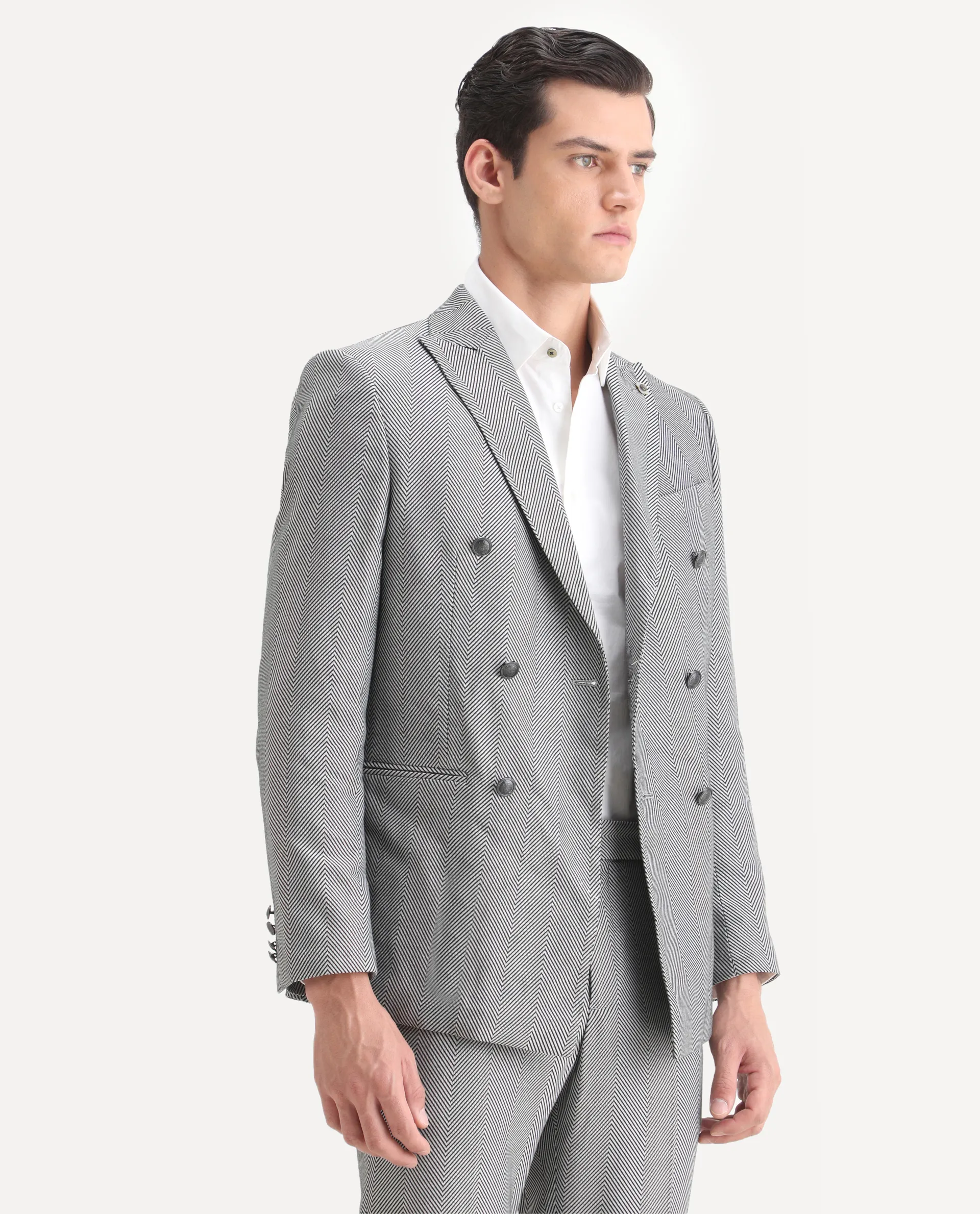 Rare Rabbit Men's Sierres Light Grey Viscose Textured Tailored Fit Full Sleeve Lapel Neck Suits - Image 14