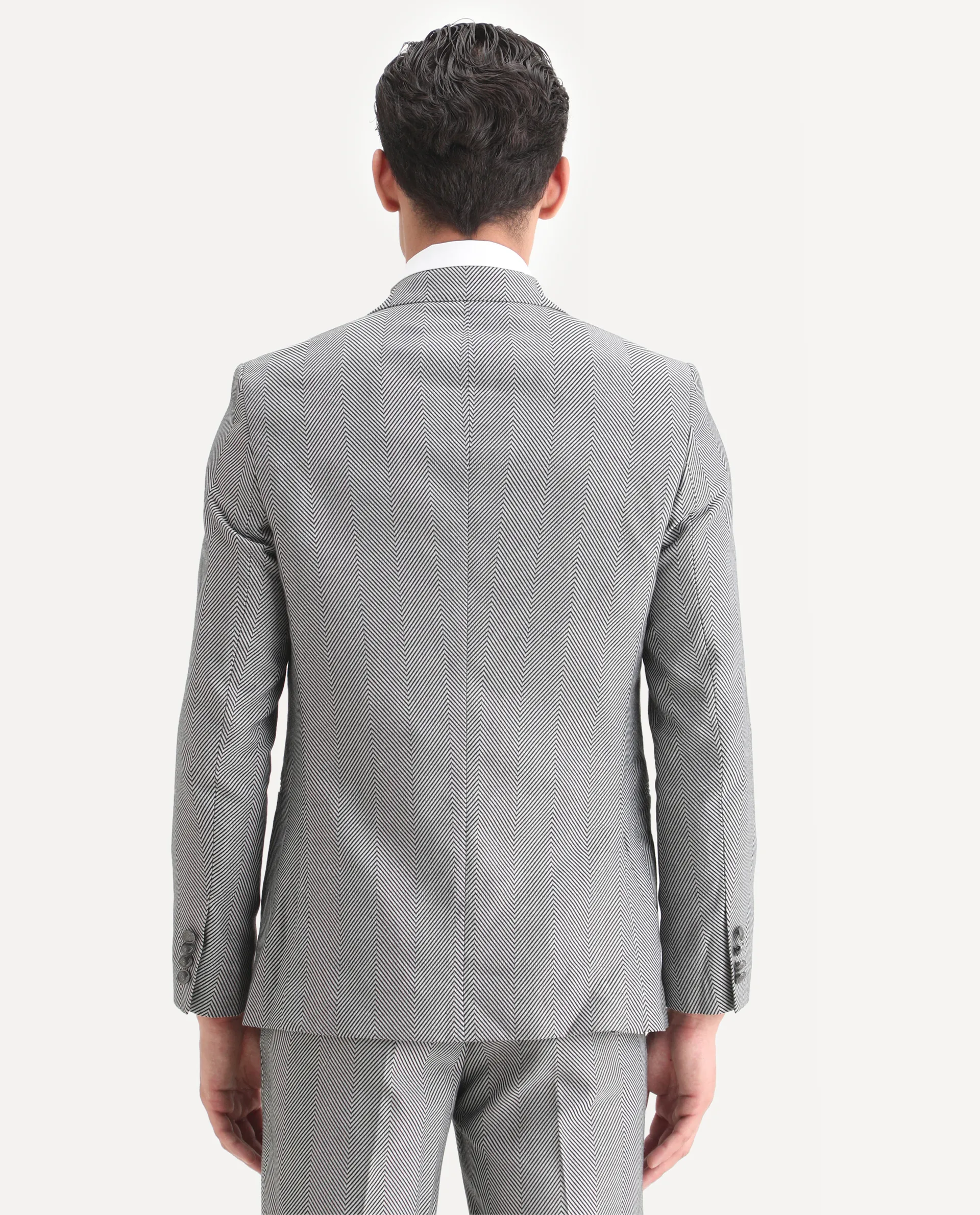 Rare Rabbit Men's Sierres Light Grey Viscose Textured Tailored Fit Full Sleeve Lapel Neck Suits - Image 15