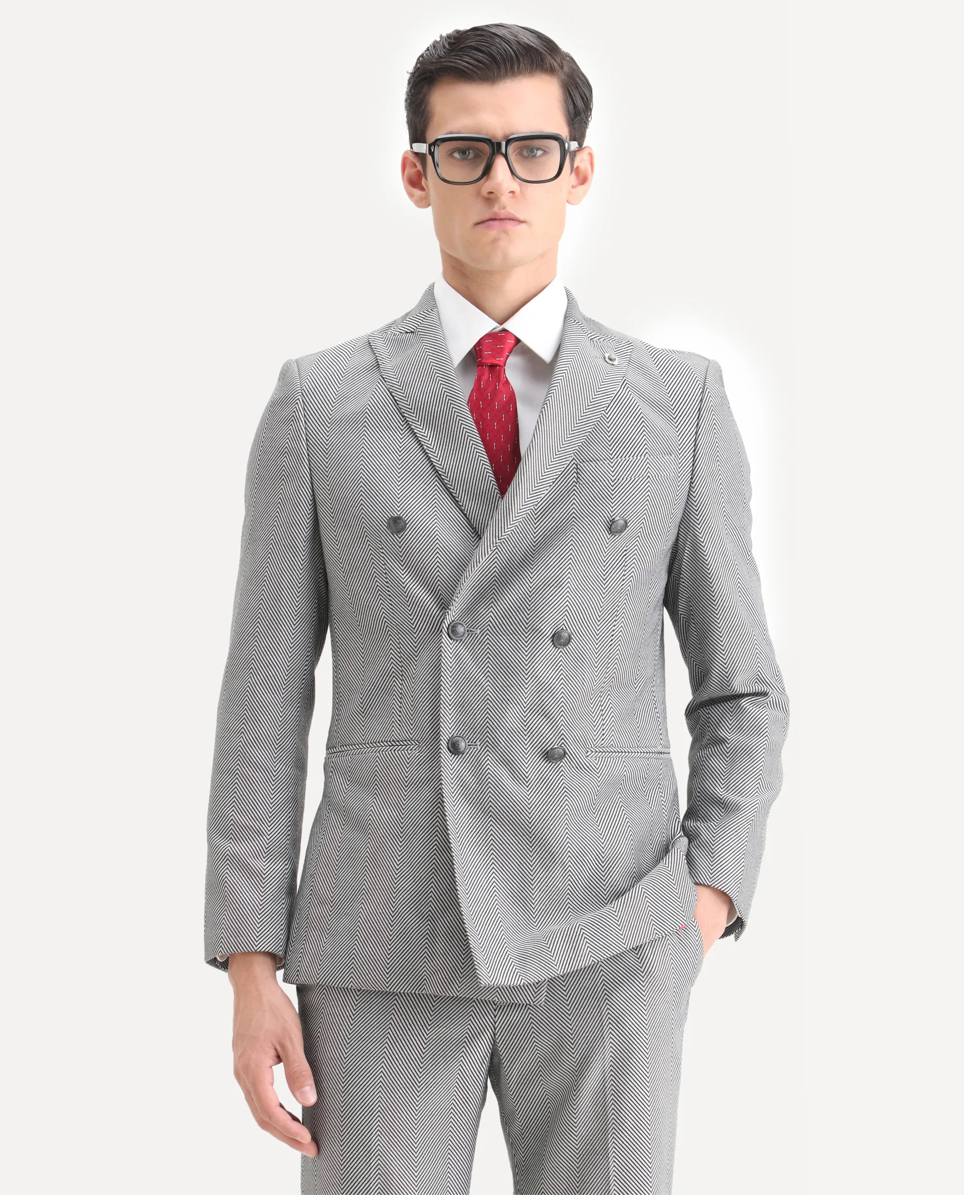 Rare Rabbit Men's Sierres Light Grey Viscose Textured Tailored Fit Full Sleeve Lapel Neck Suits - Image 2