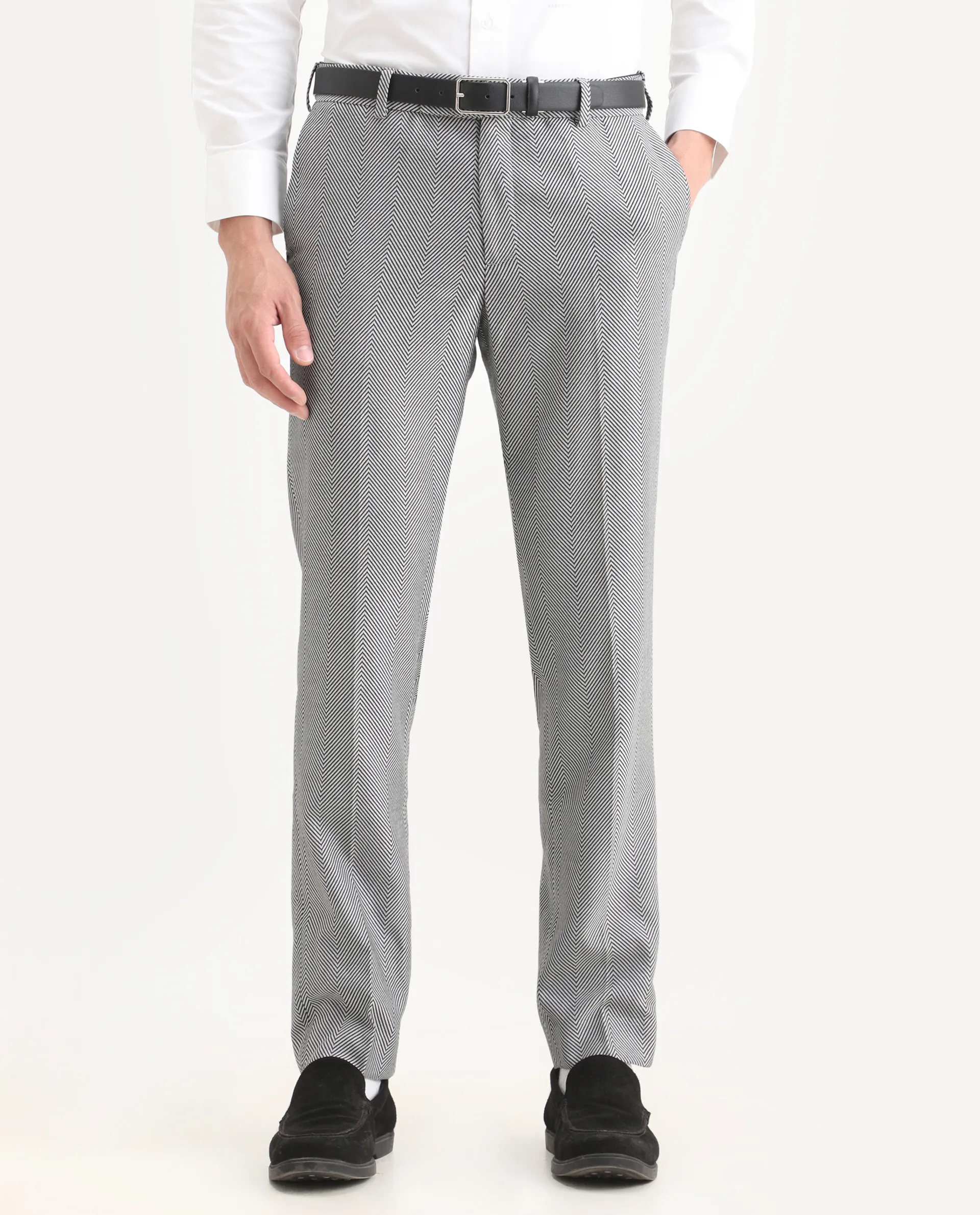 Rare Rabbit Men's Sierres Light Grey Viscose Textured Tailored Fit Full Sleeve Lapel Neck Suits - Image 4