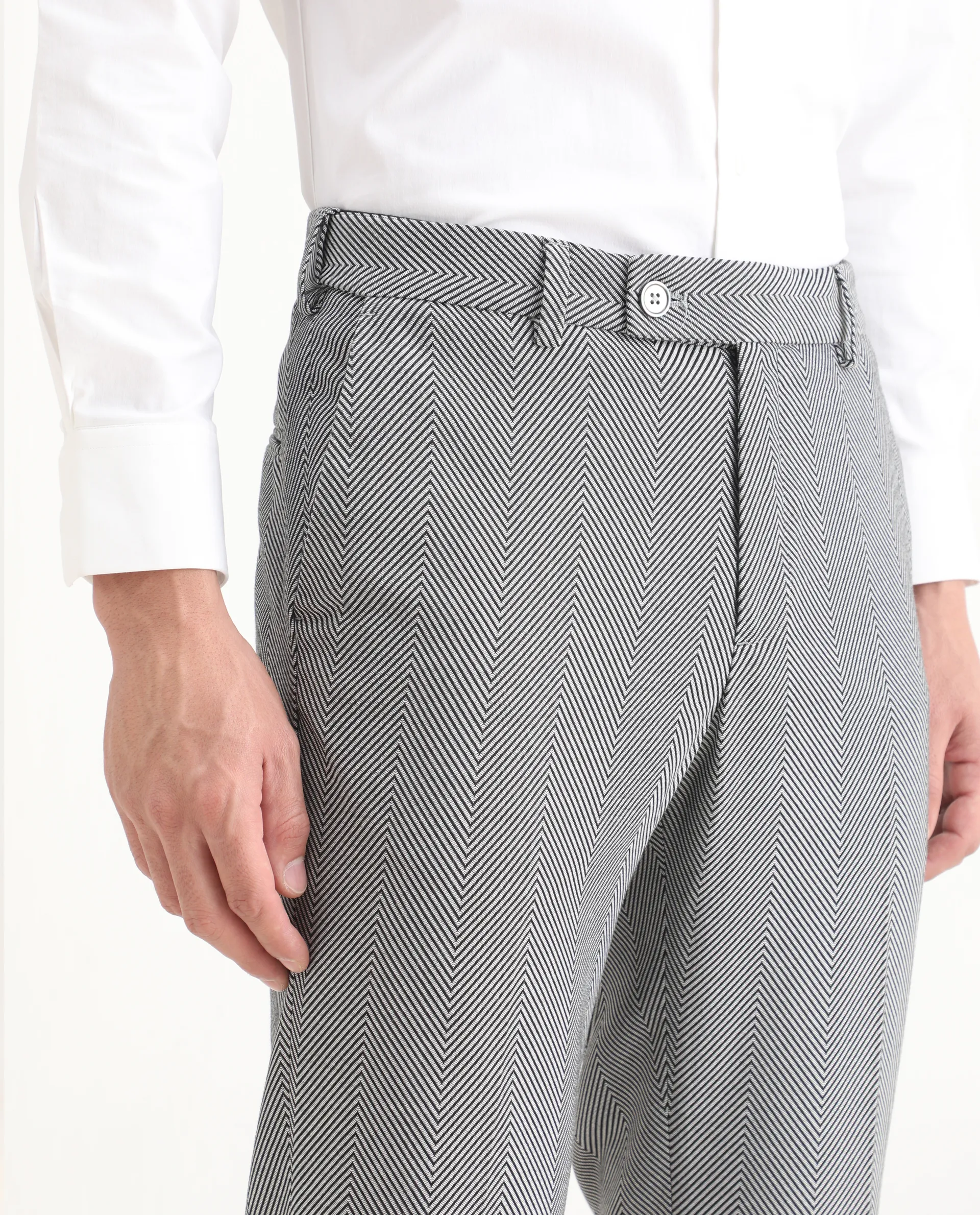 Rare Rabbit Men's Sierres Light Grey Viscose Textured Tailored Fit Full Sleeve Lapel Neck Suits - Image 5