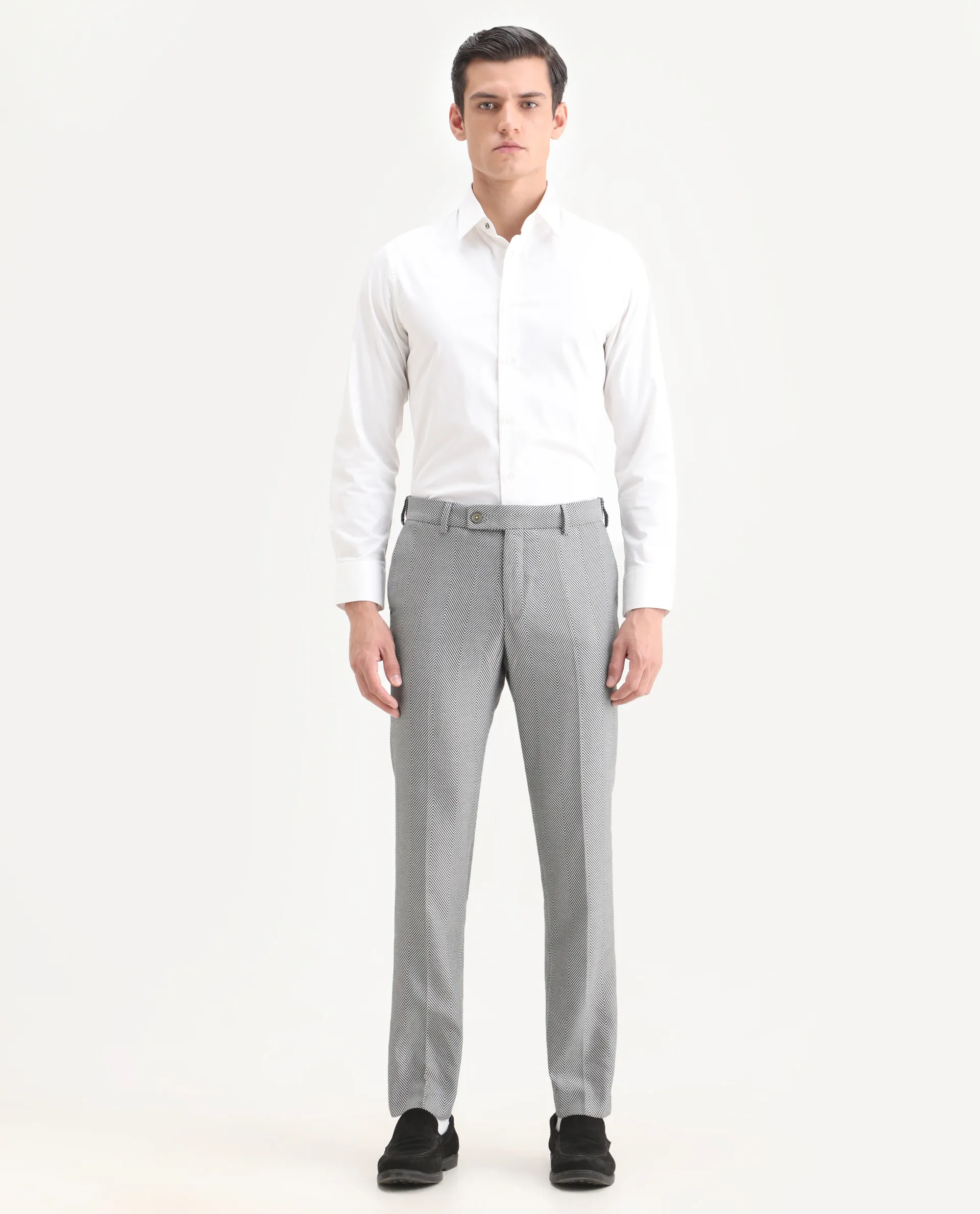 Rare Rabbit Men's Sierres Light Grey Viscose Textured Tailored Fit Full Sleeve Lapel Neck Suits - Image 6