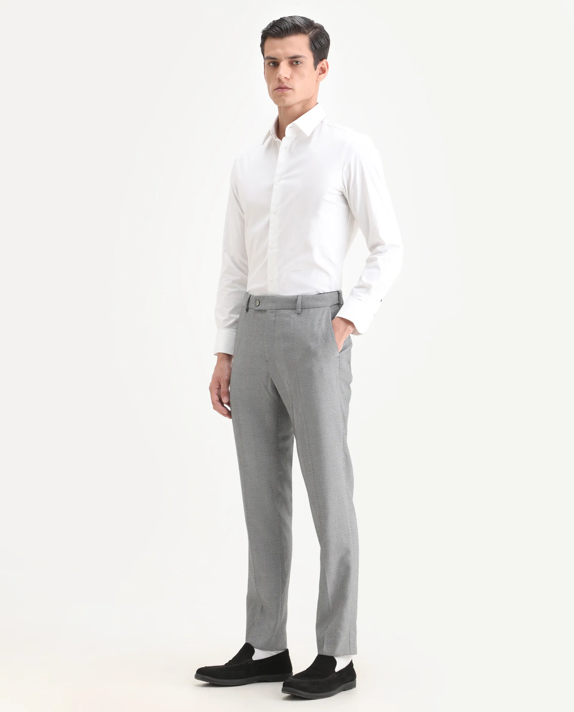 Rare Rabbit Men's Sierres Light Grey Viscose Textured Tailored Fit Full Sleeve Lapel Neck Suits - Image 8