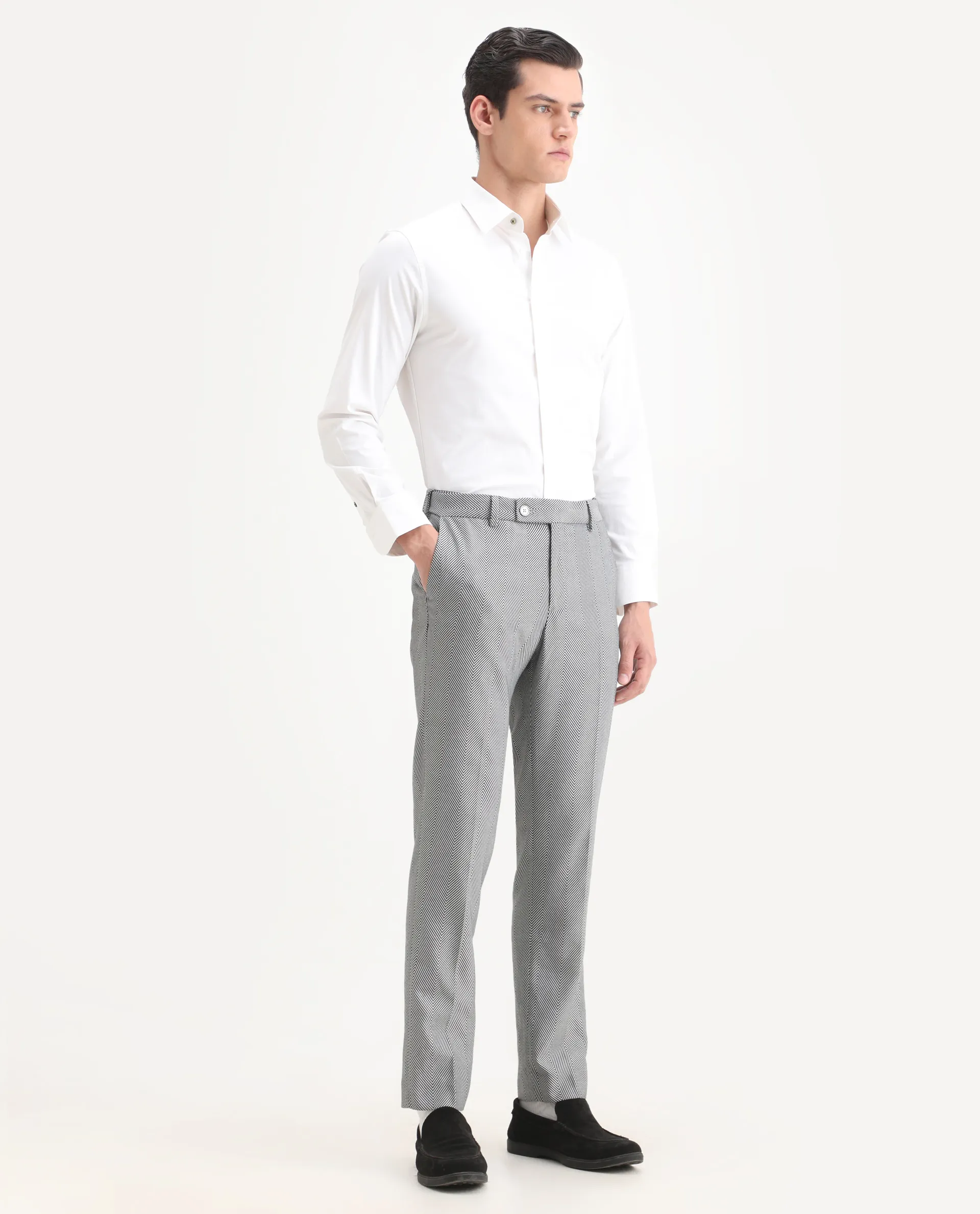 Rare Rabbit Men's Sierres Light Grey Viscose Textured Tailored Fit Full Sleeve Lapel Neck Suits - Image 9