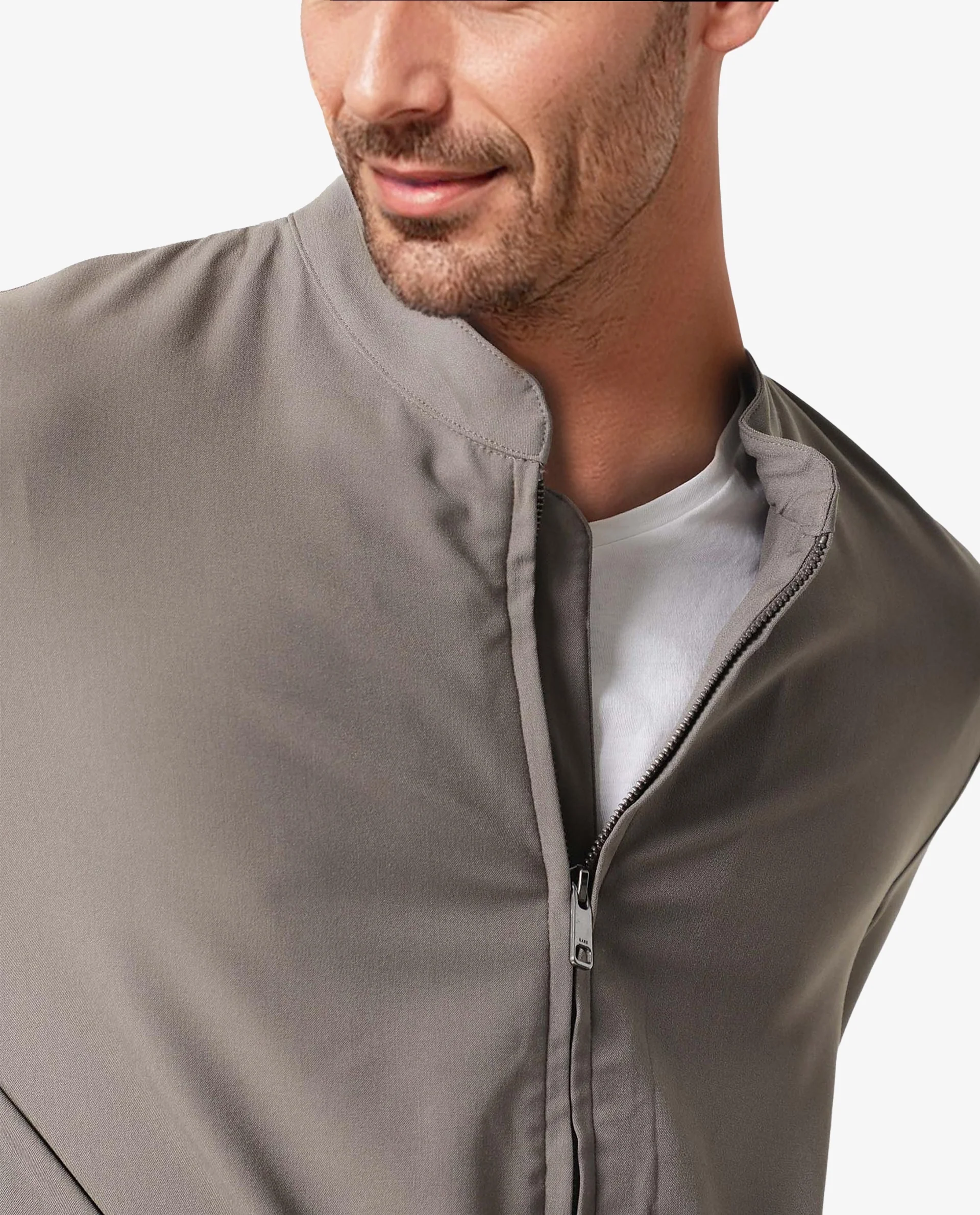 Rare Rabbit Men's Sign-2 Beige Plain Regular Fit Full Sleeve Mandarin Collar Jacket - Image 2