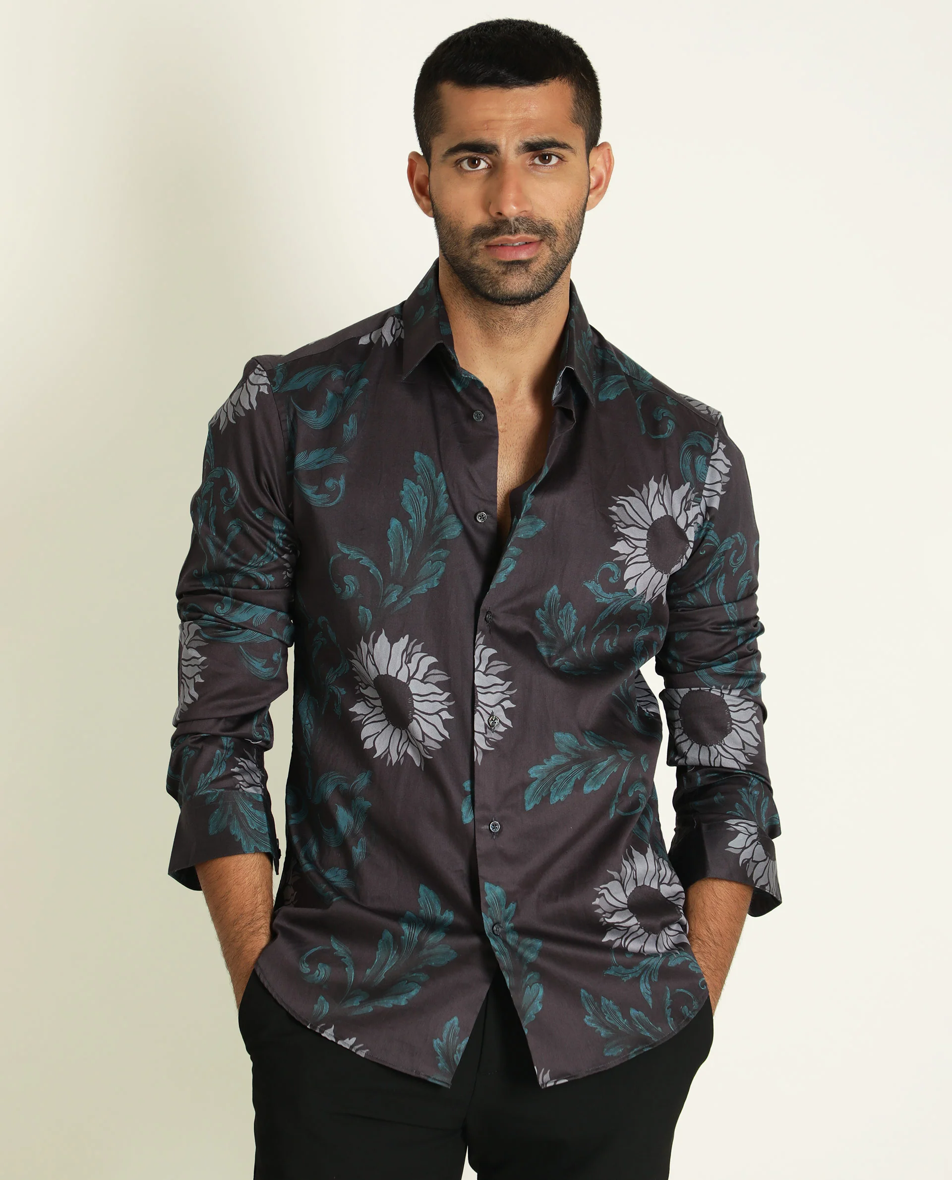 Rare Rabbit Men's Silbon Black Cotton Floral Print Regular Fit Full Sleeve Collared Shirt - Image 4