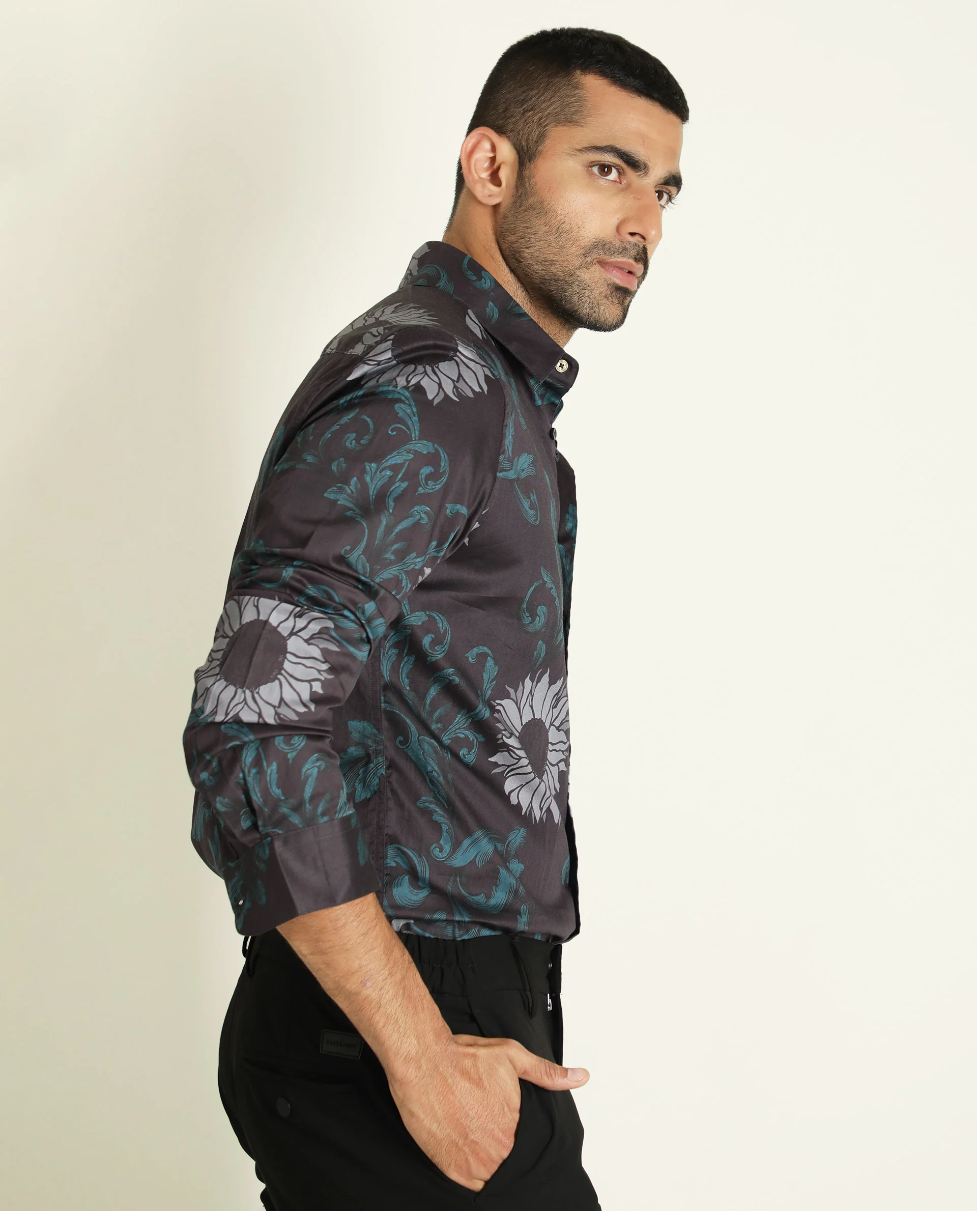 Rare Rabbit Men's Silbon Black Cotton Floral Print Regular Fit Full Sleeve Collared Shirt - Image 6