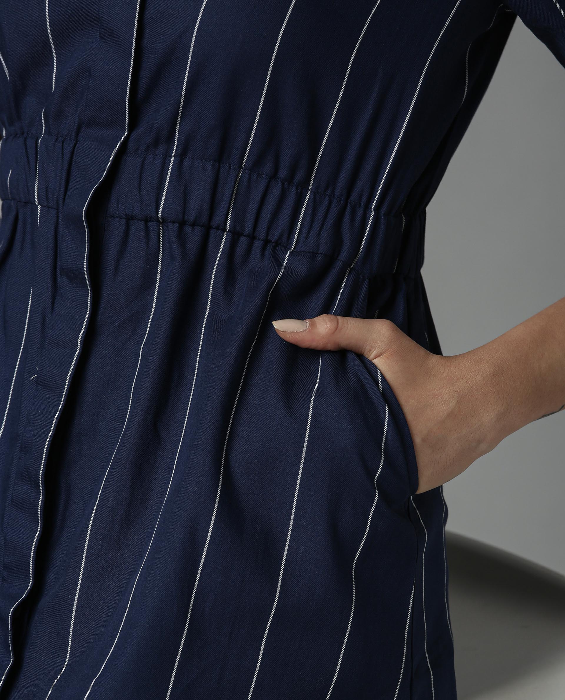 Rareism Women Silva Navy Dress Short Sleeves Stripe - Image 2