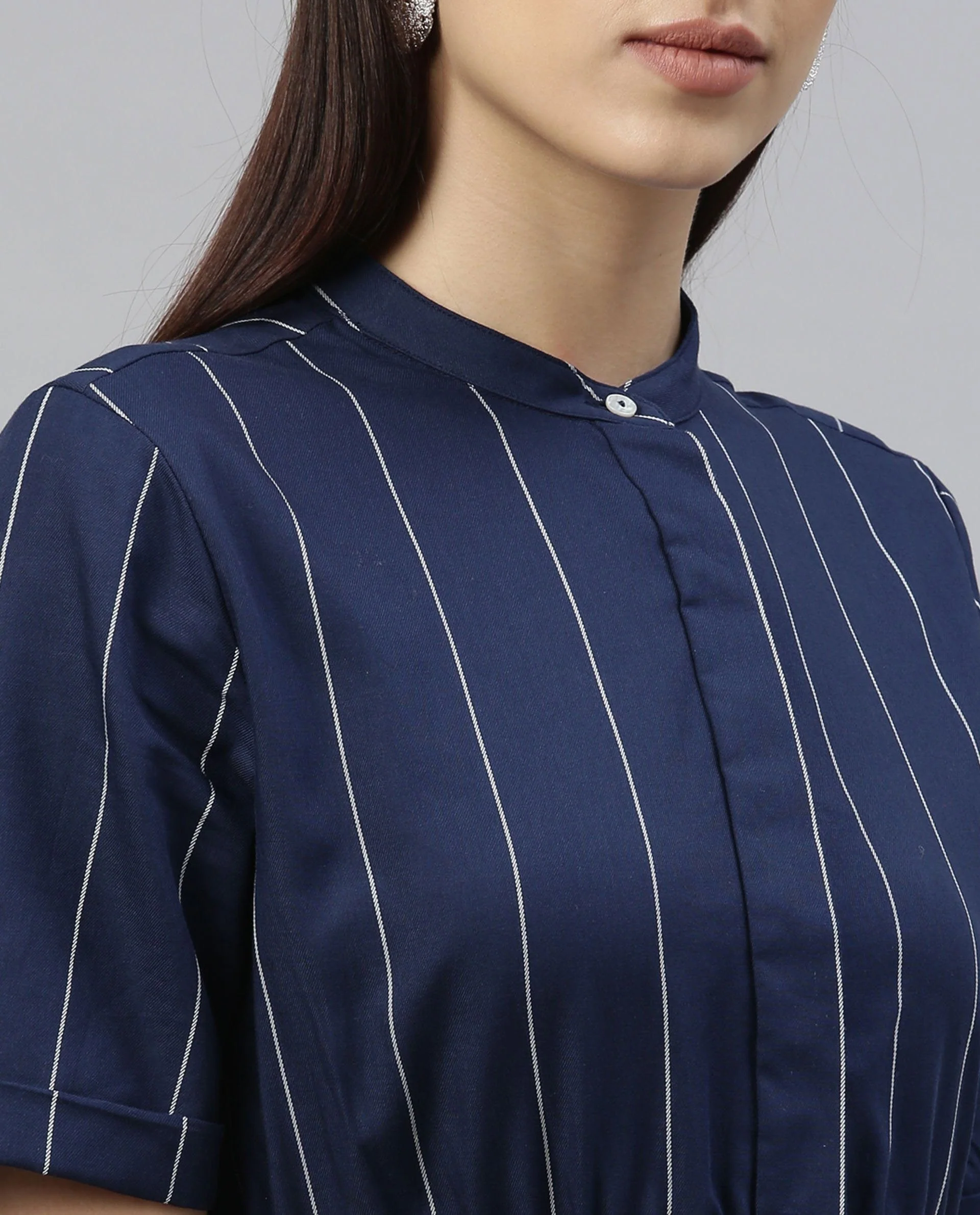 Rareism Women Silva Navy Dress Short Sleeves Stripe - Image 5