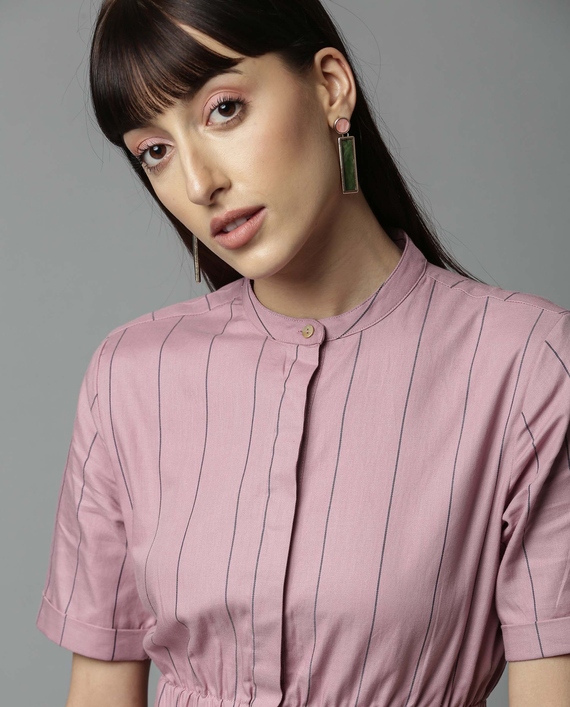 Rareism Women Silva Pink Dress Short Sleeves Stripe - Image 2
