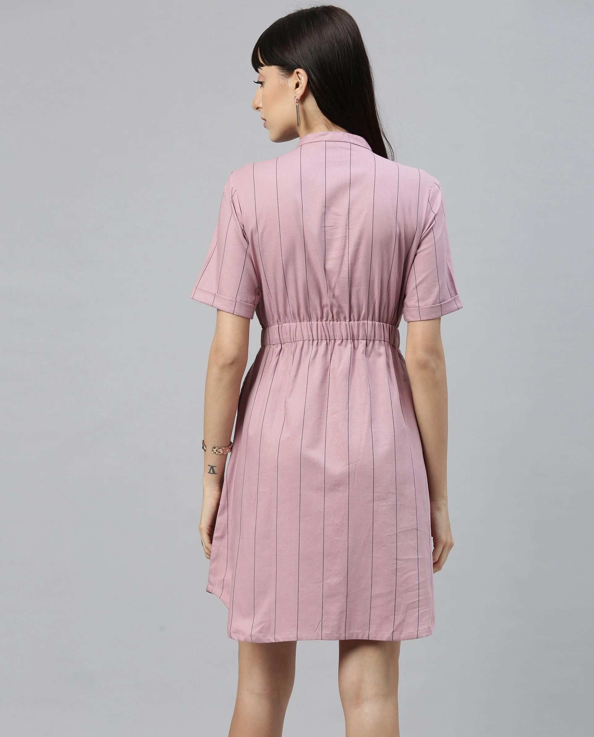 Rareism Women Silva Pink Dress Short Sleeves Stripe - Image 5