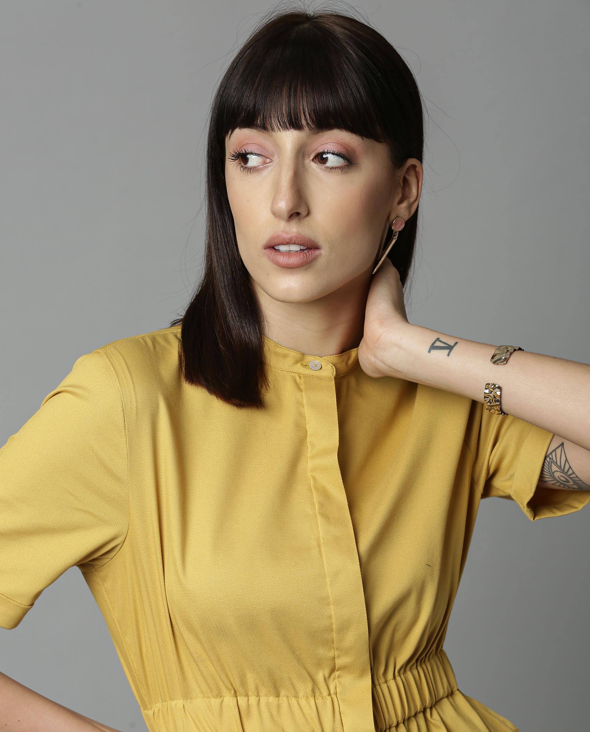 Rareism Women Silva Yellow Dress Short Sleeves Solid - Image 2
