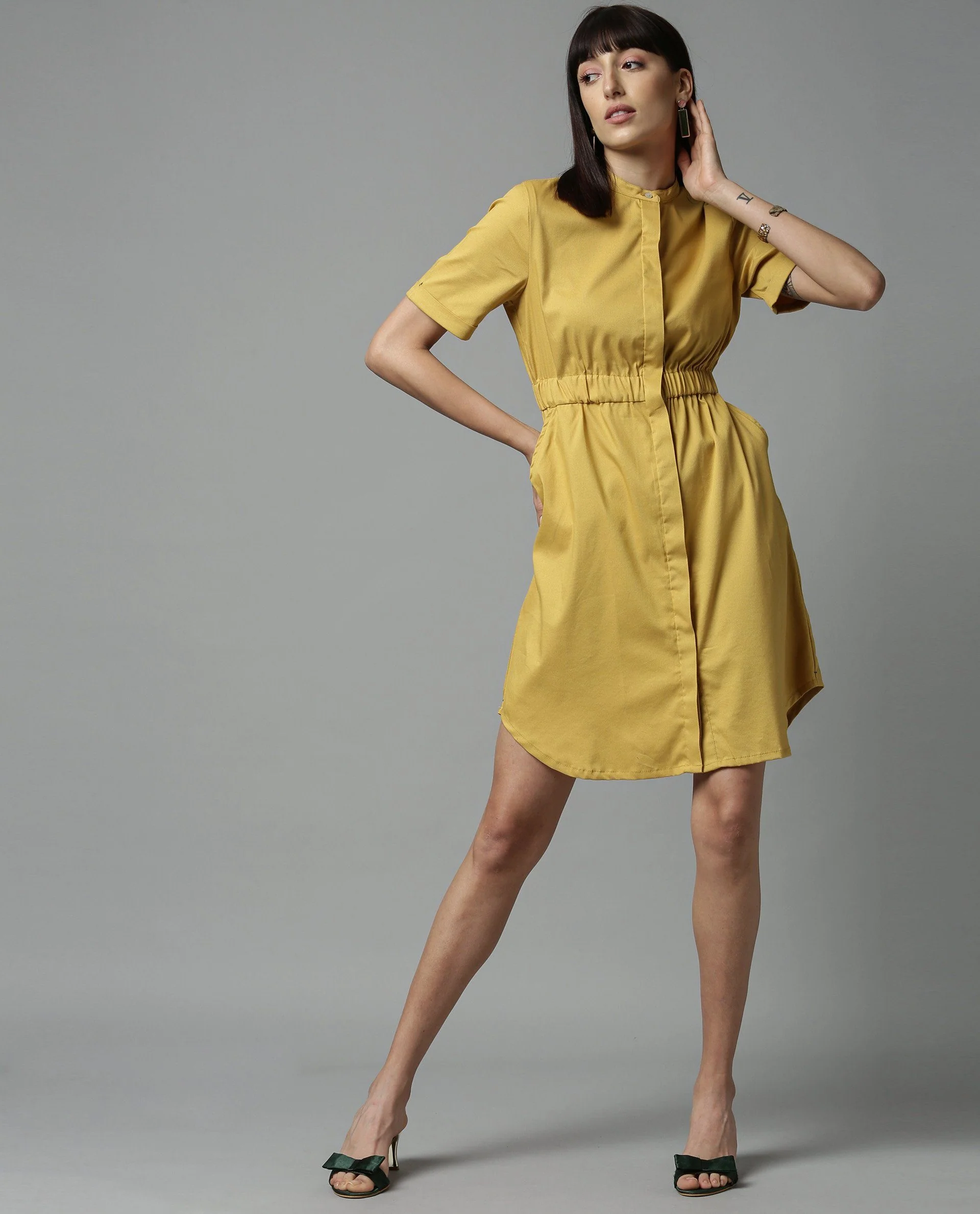 Rareism Women Silva Yellow Dress Short Sleeves Solid - Image 3
