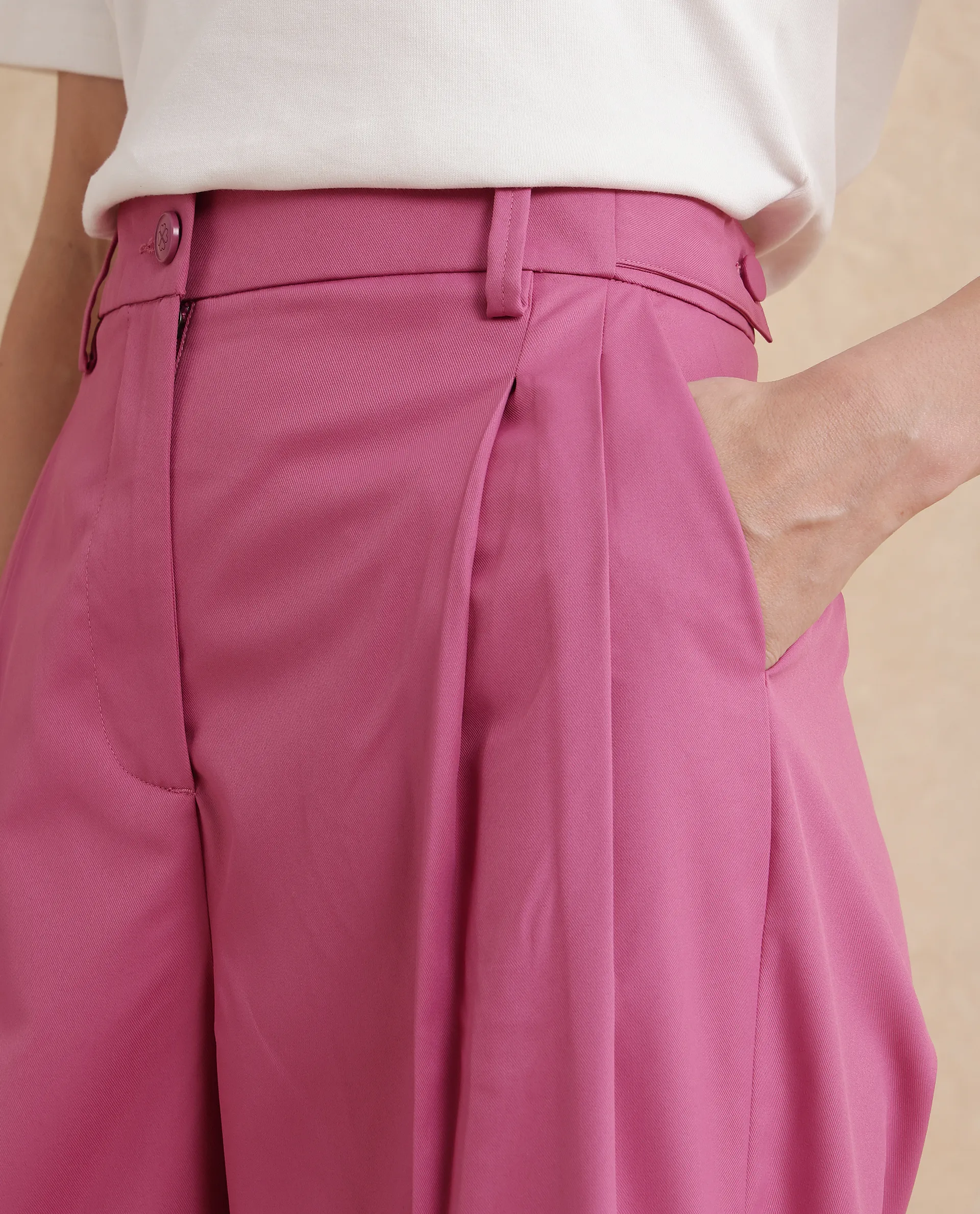 Rareism Women's Simany Pink Polyester Blend Plain Ankle Length Wide Trouser - Image 4