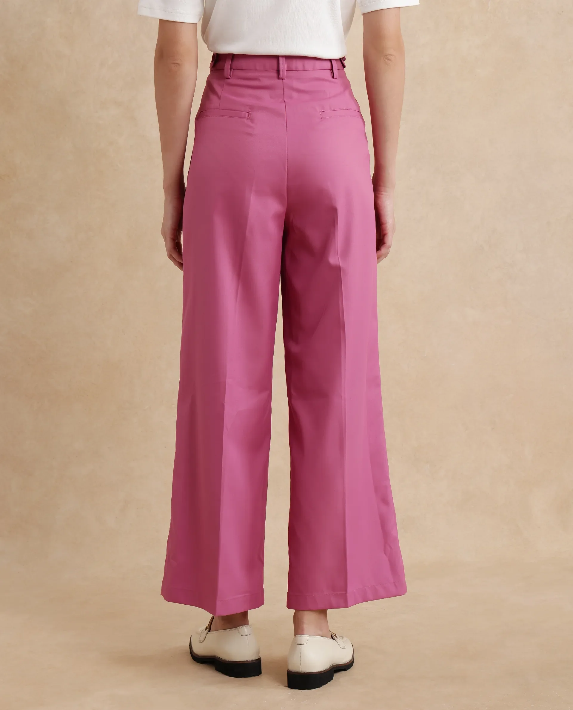 Rareism Women's Simany Pink Polyester Blend Plain Ankle Length Wide Trouser - Image 6