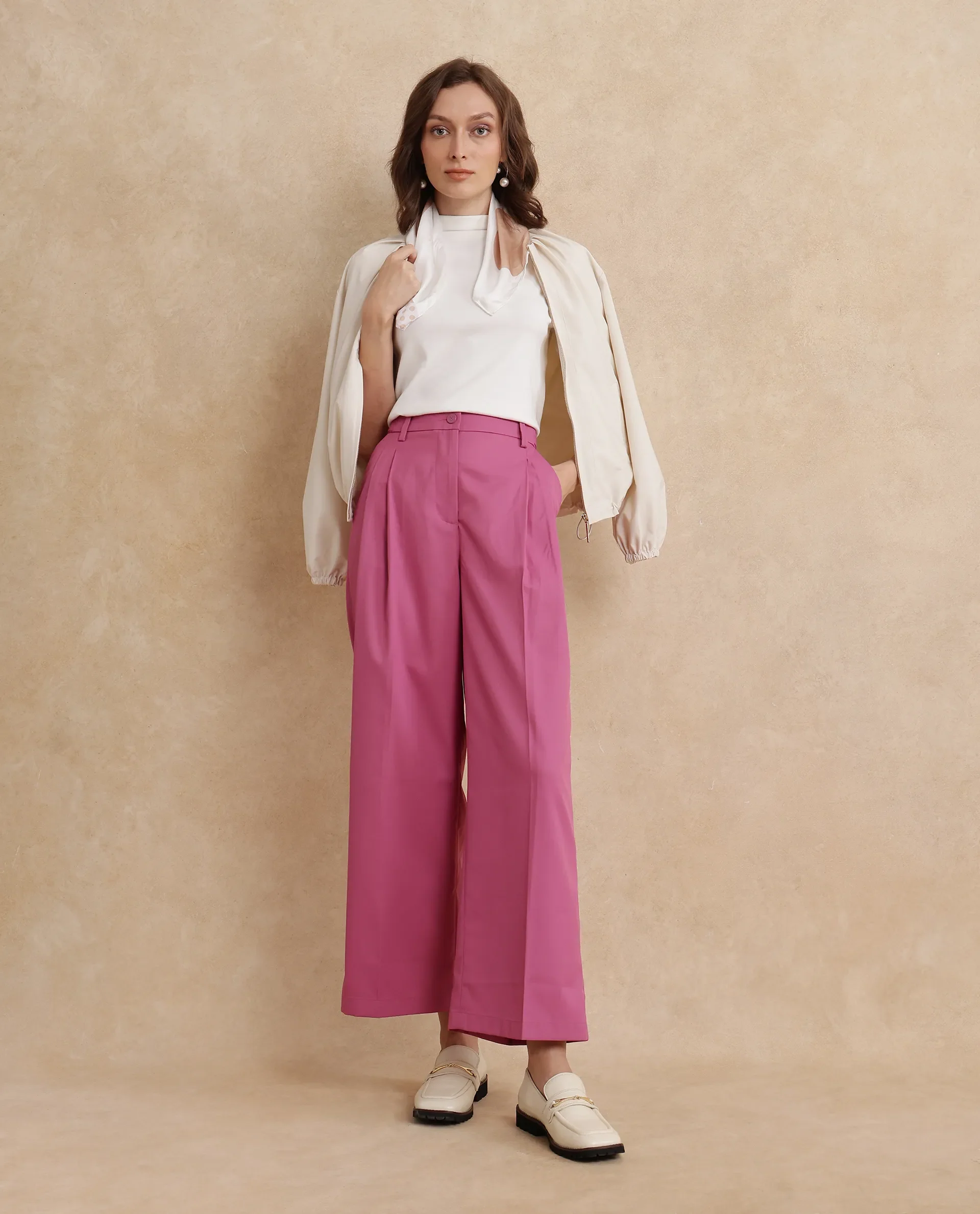 Rareism Women's Simany Pink Polyester Blend Plain Ankle Length Wide Trouser - Image 8