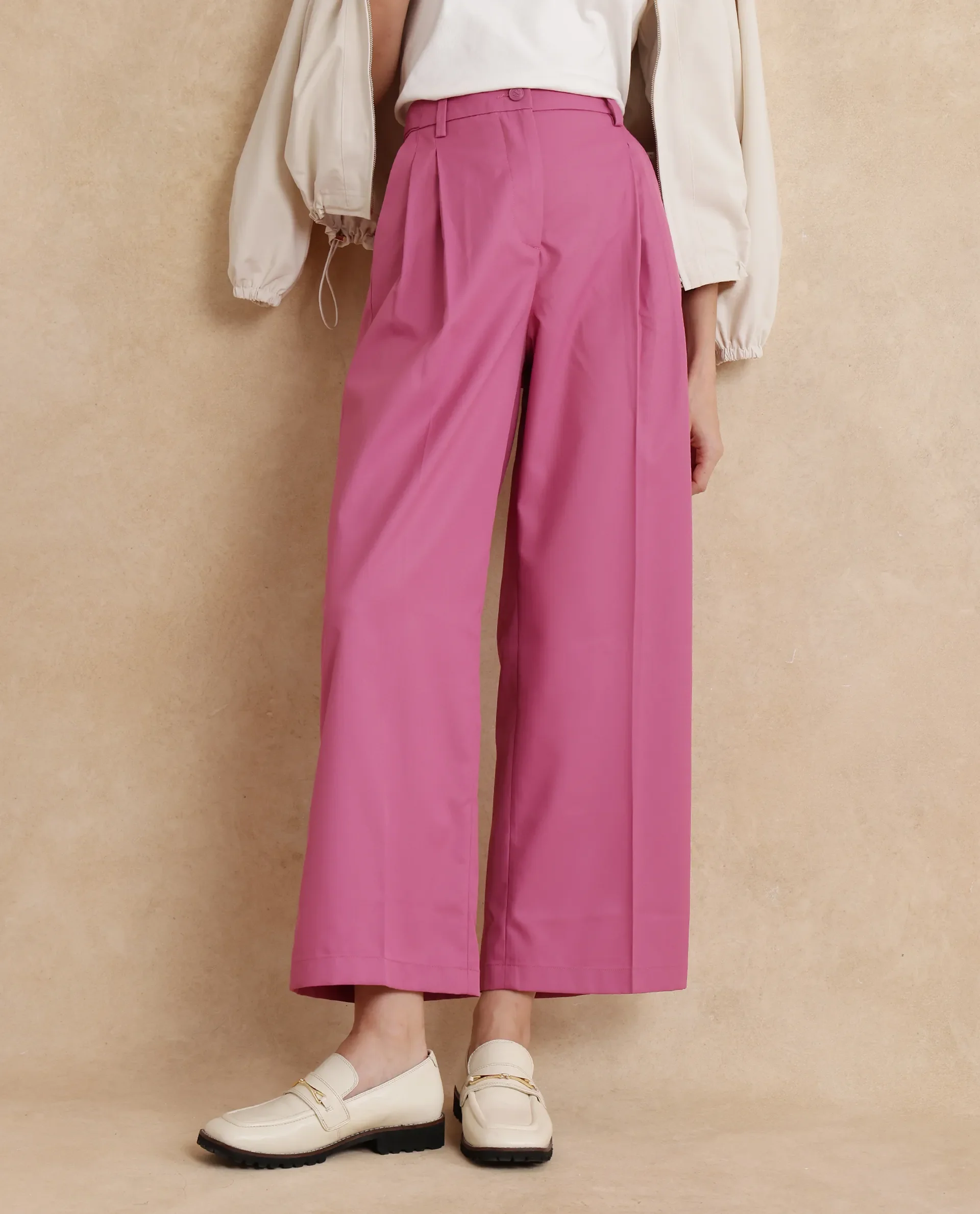 Rareism Women's Simany Pink Polyester Blend Plain Ankle Length Wide Trouser - Image 9