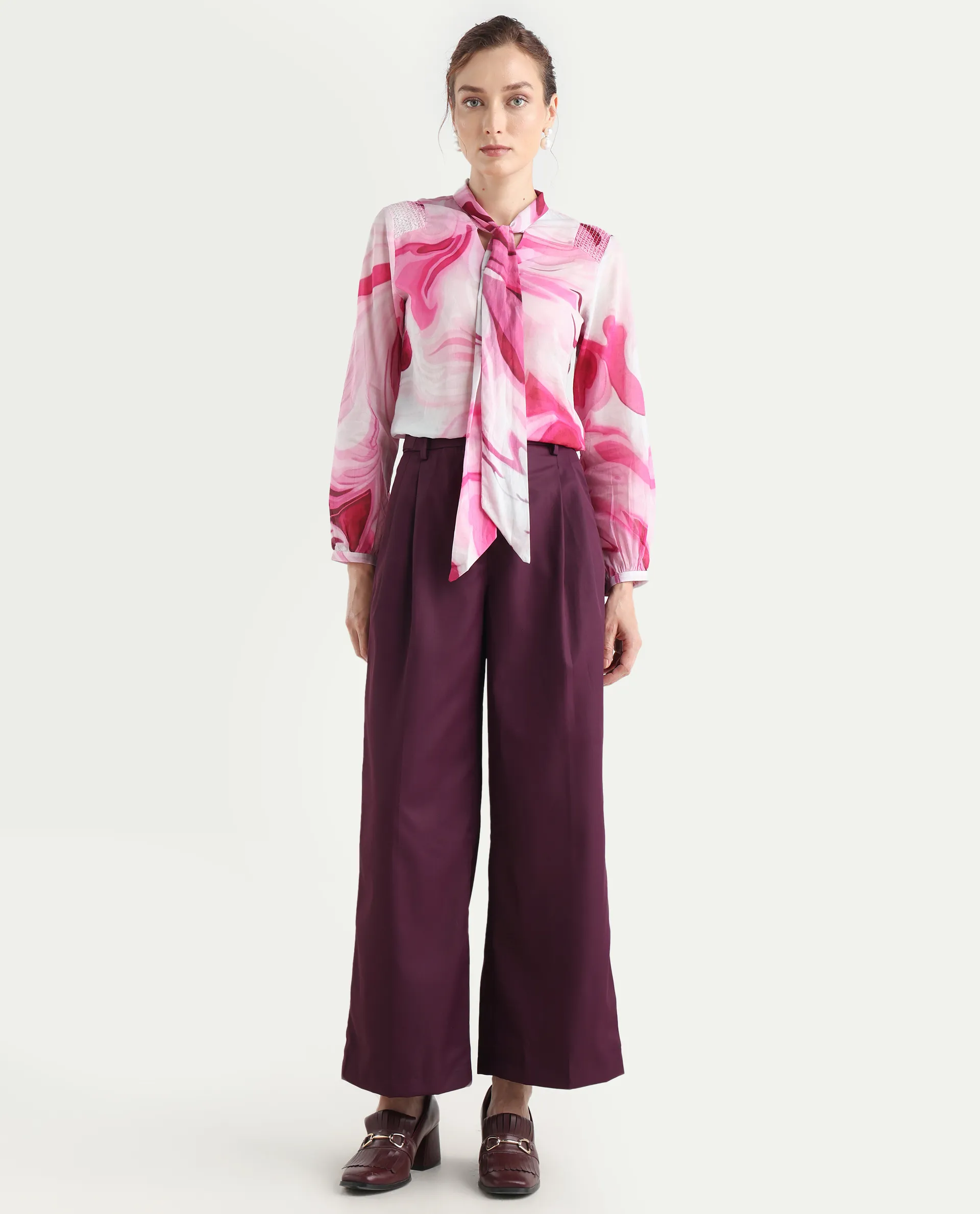Rareism Women's Simany Purple Polyester Blend Dyed Ankle Length Wide Trouser - Image 3