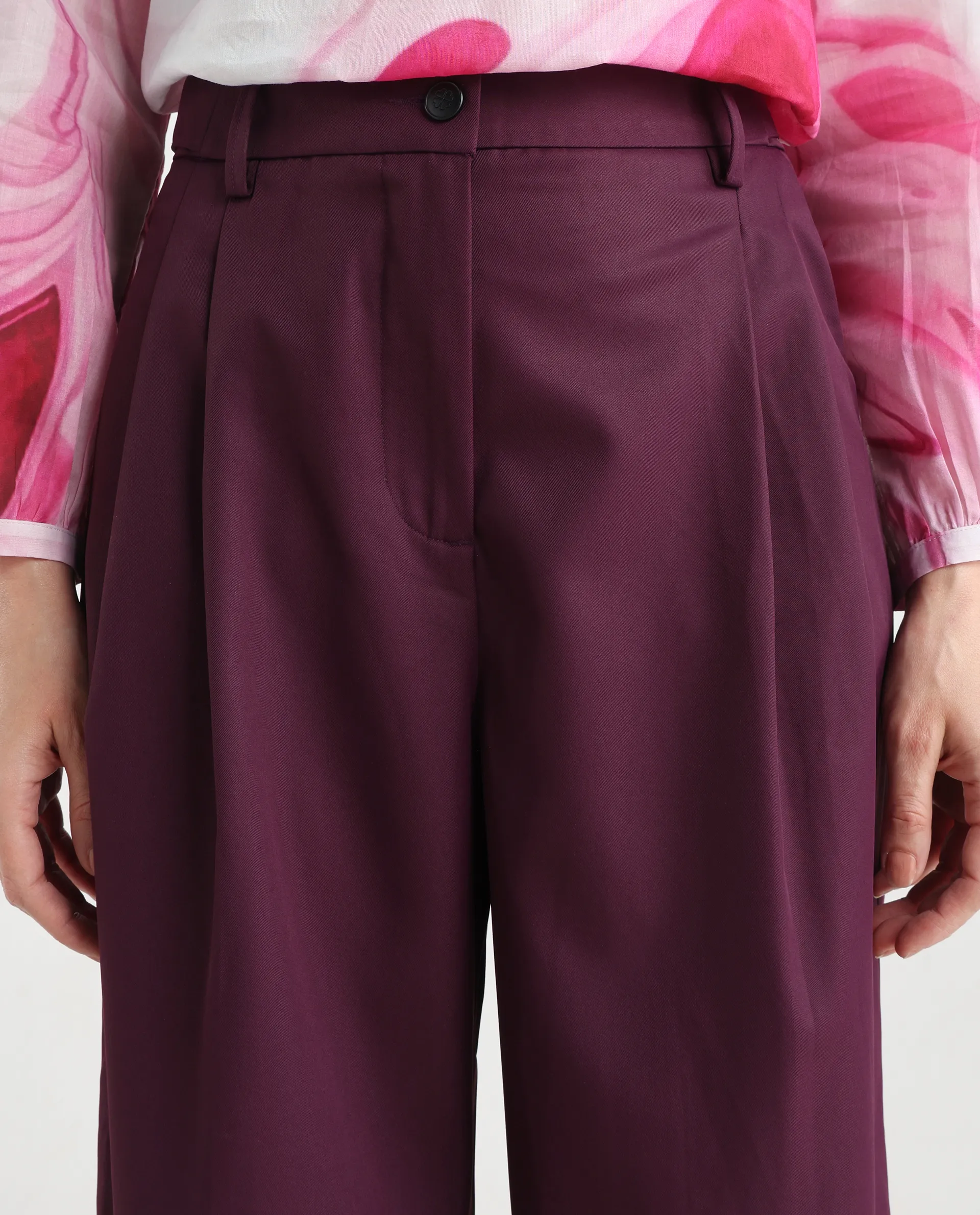 Rareism Women's Simany Purple Polyester Blend Dyed Ankle Length Wide Trouser - Image 4