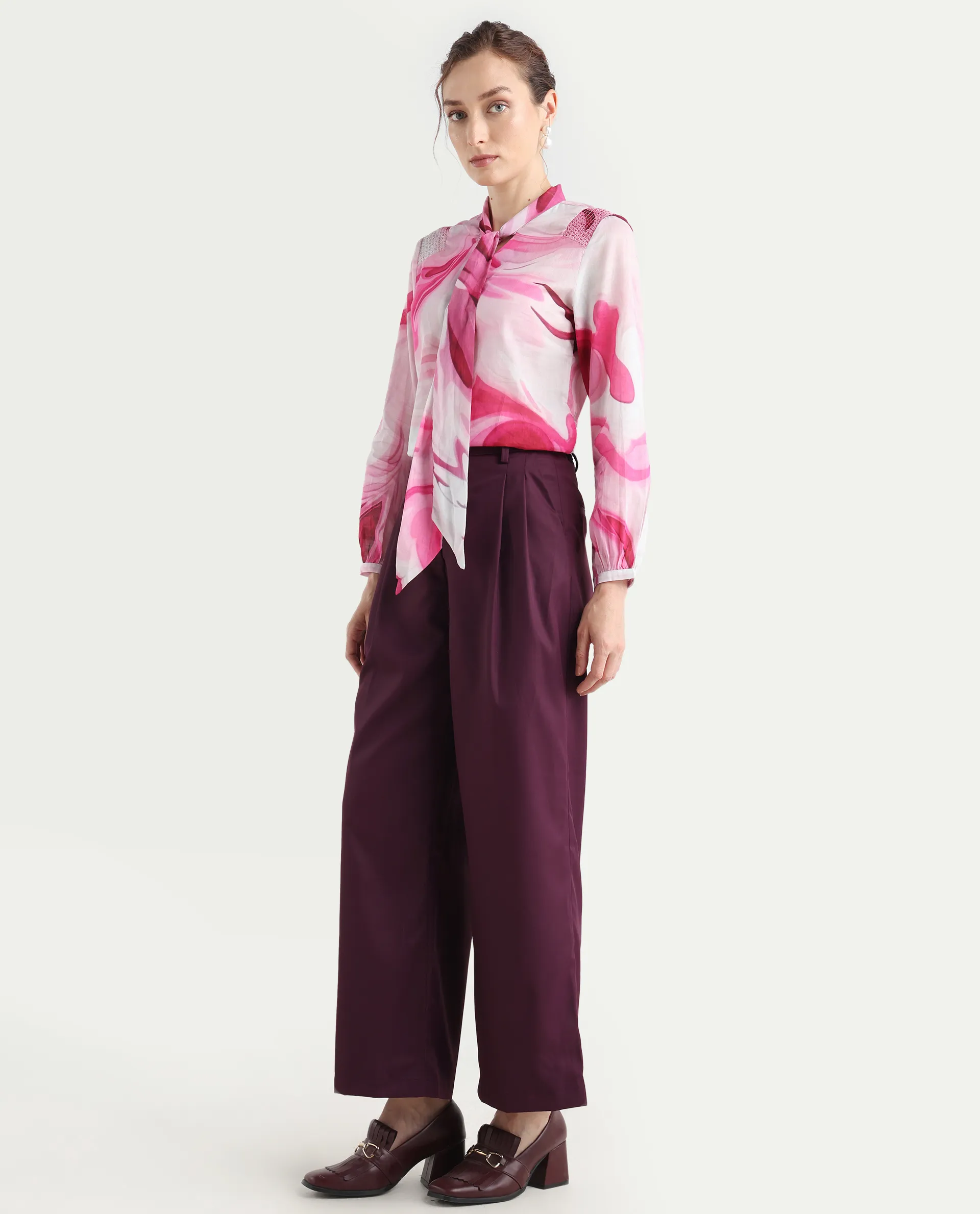 Rareism Women's Simany Purple Polyester Blend Dyed Ankle Length Wide Trouser - Image 7