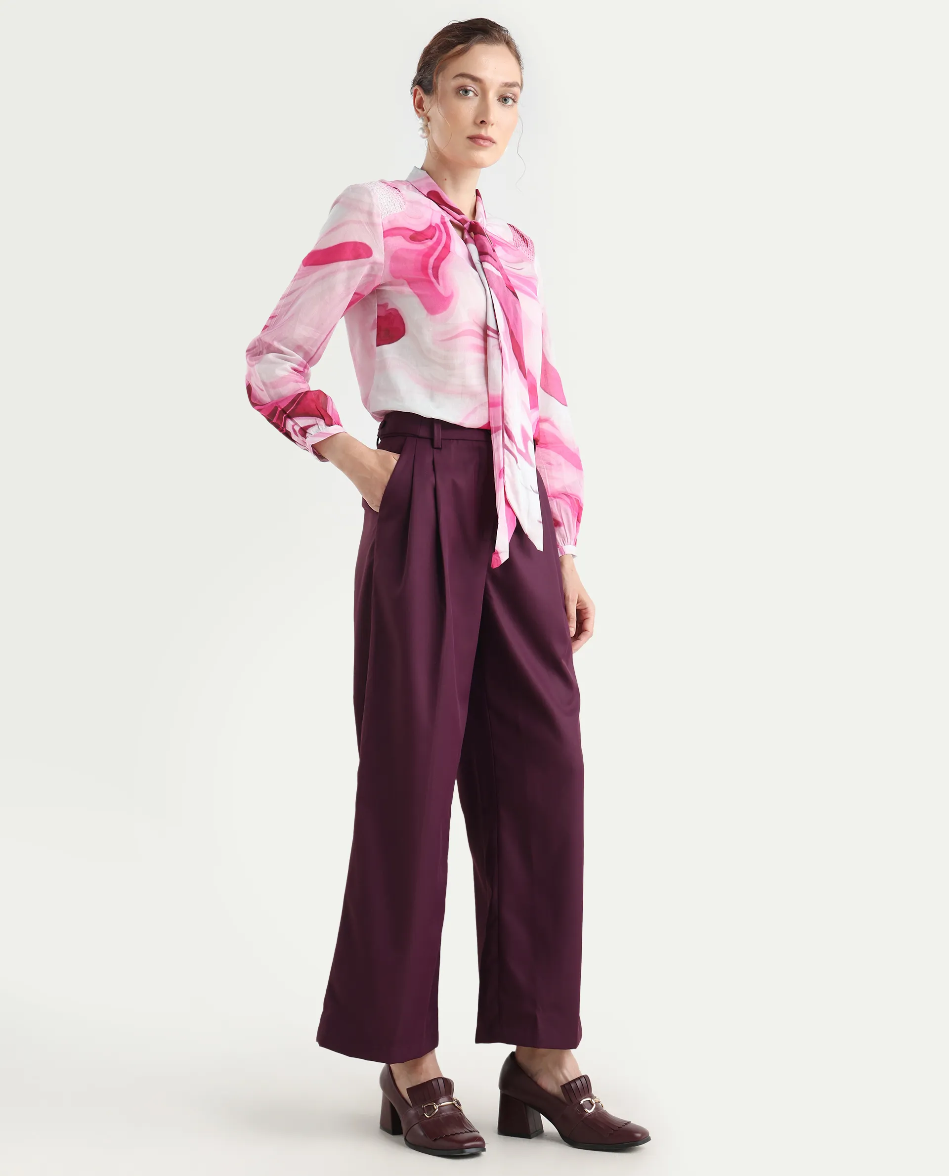 Rareism Women's Simany Purple Polyester Blend Dyed Ankle Length Wide Trouser - Image 8