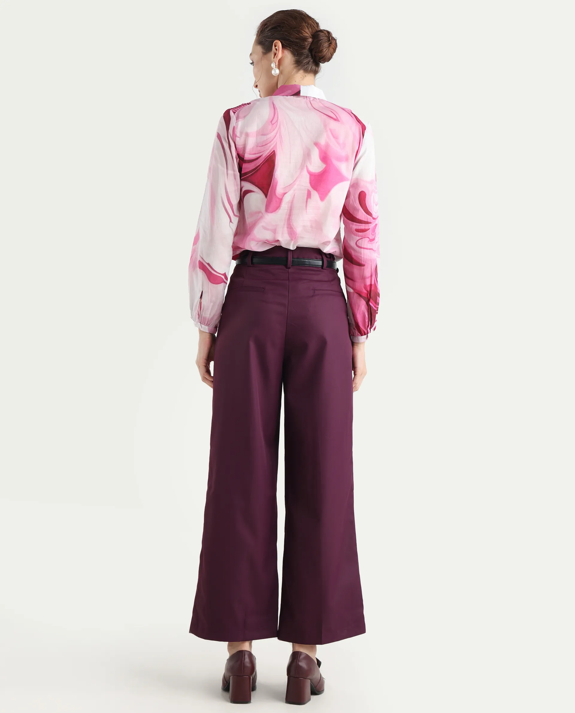 Rareism Women's Simany Purple Polyester Blend Dyed Ankle Length Wide Trouser - Image 9