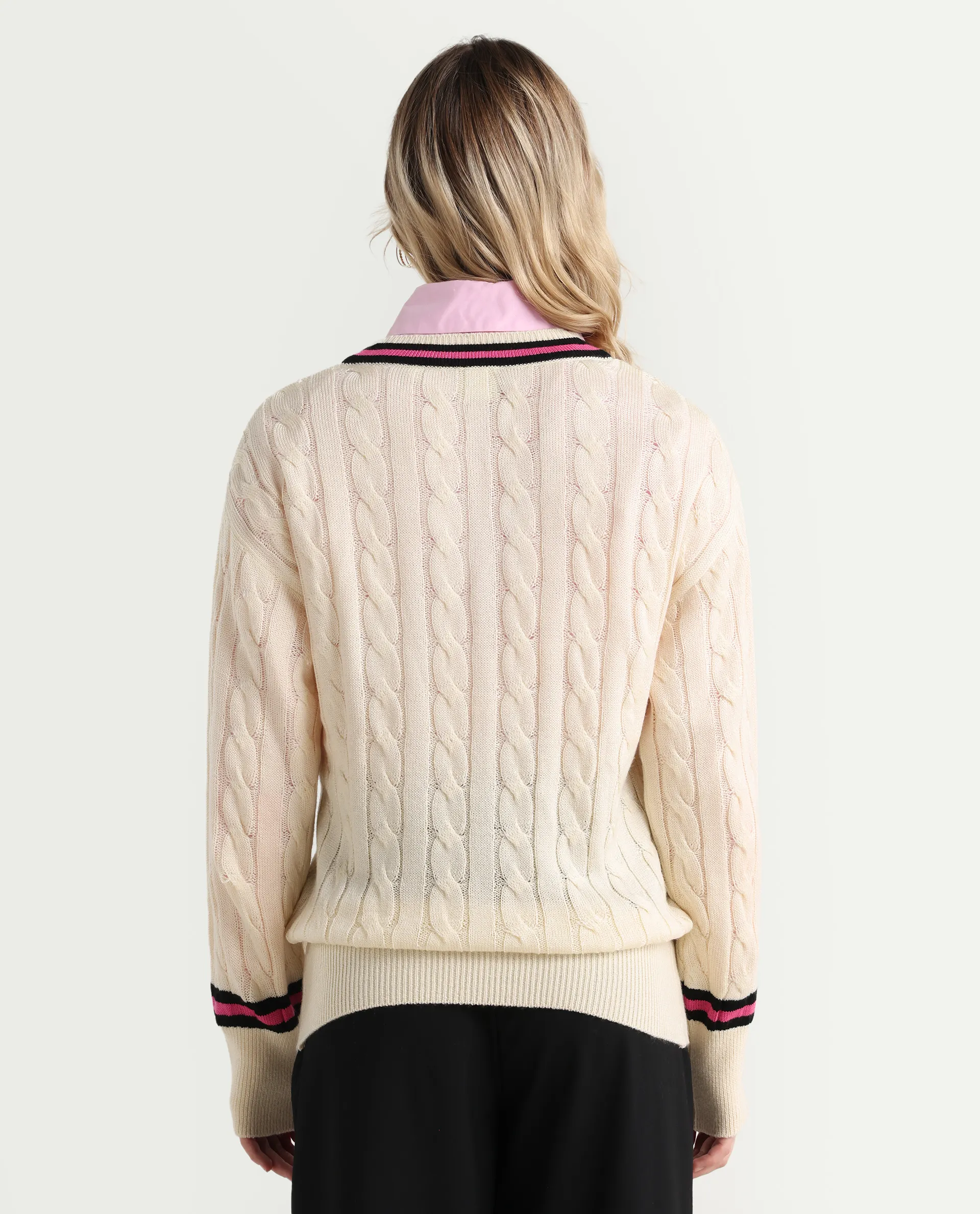 Rareism Women's Simayan Off White Cotton V-Neck Relaxed Fit Plain Sweater - Image 7
