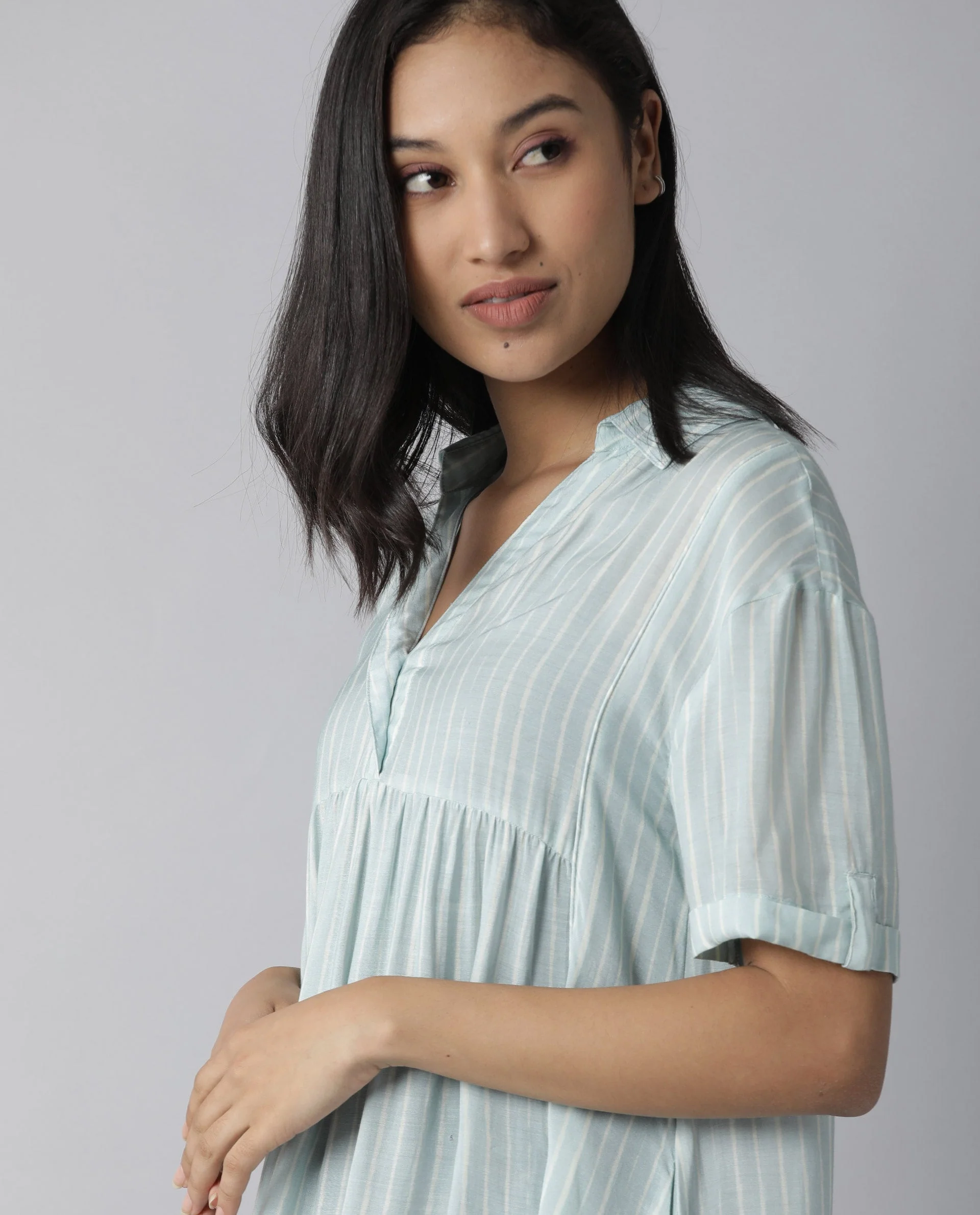 Rareism Women Simmer Blue Dress Short Sleeves Printed - Image 7