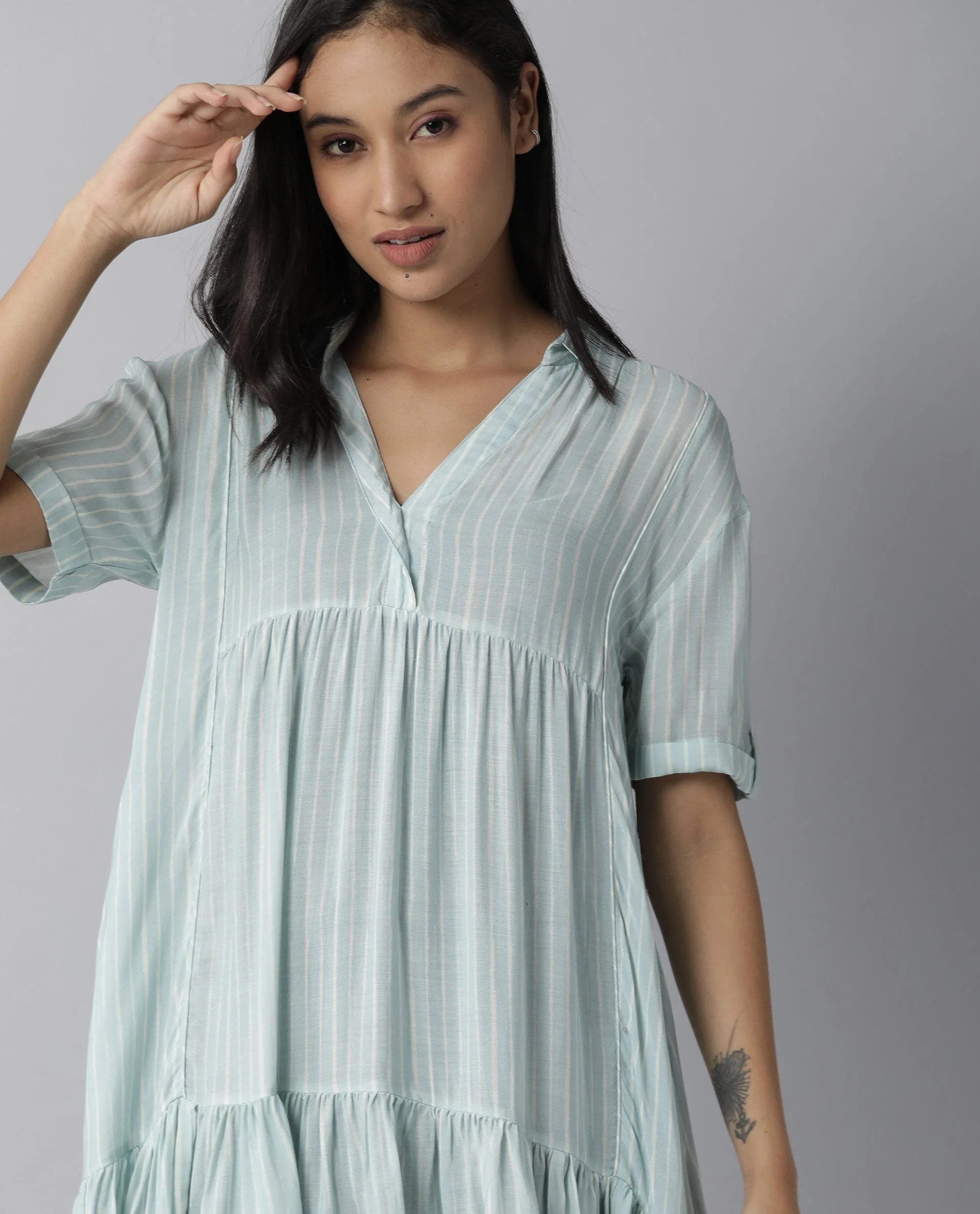 Rareism Women Simmer Blue Dress Short Sleeves Printed - Image 8