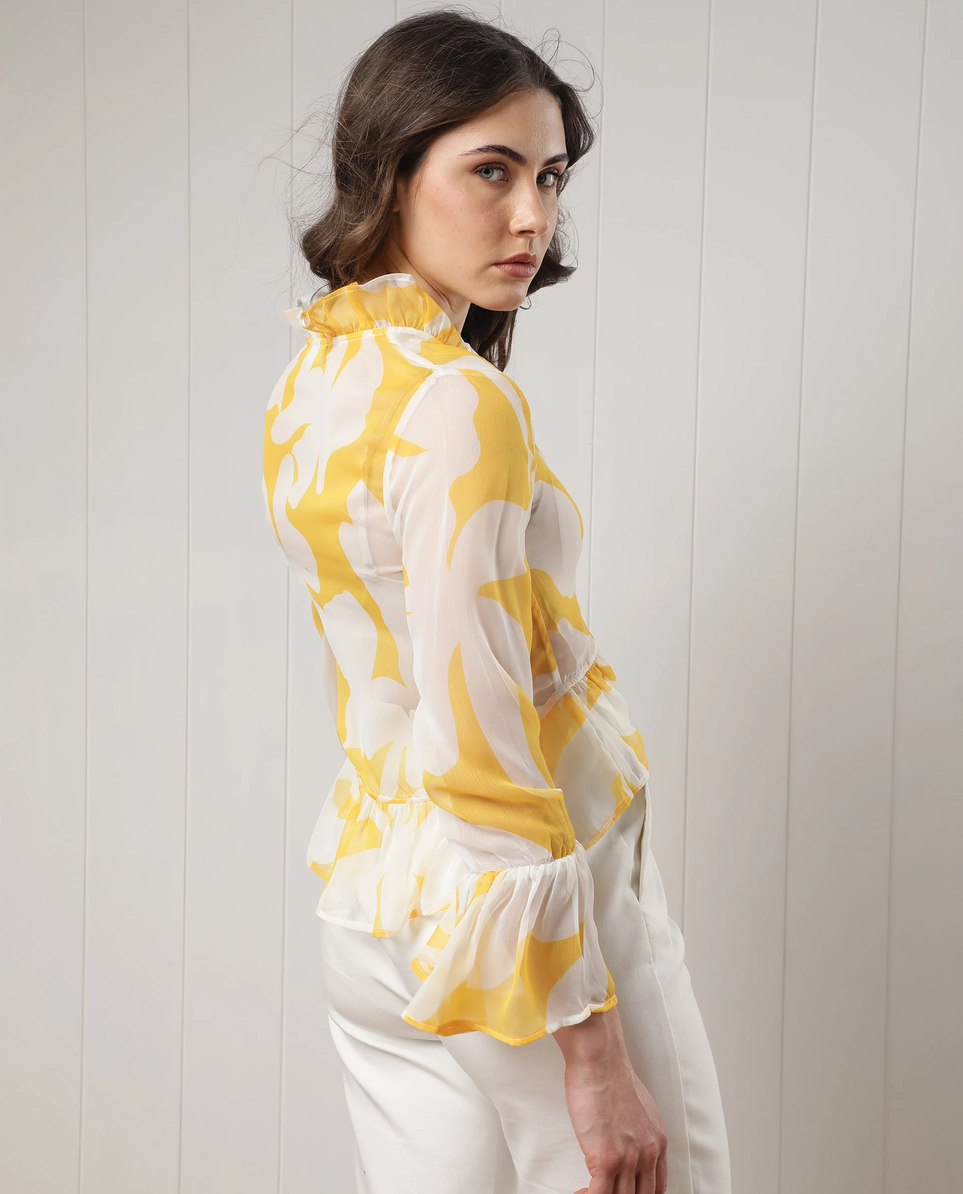 Rareism Women's Simone White Polyester V-Neck Floral Print Bell Sleeve Regular Fit Shrug - Image 6