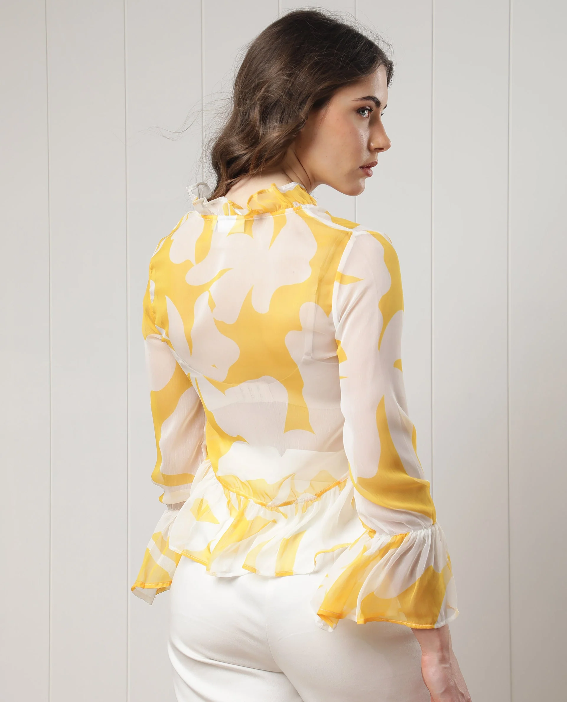 Rareism Women's Simone White Polyester V-Neck Floral Print Bell Sleeve Regular Fit Shrug - Image 7