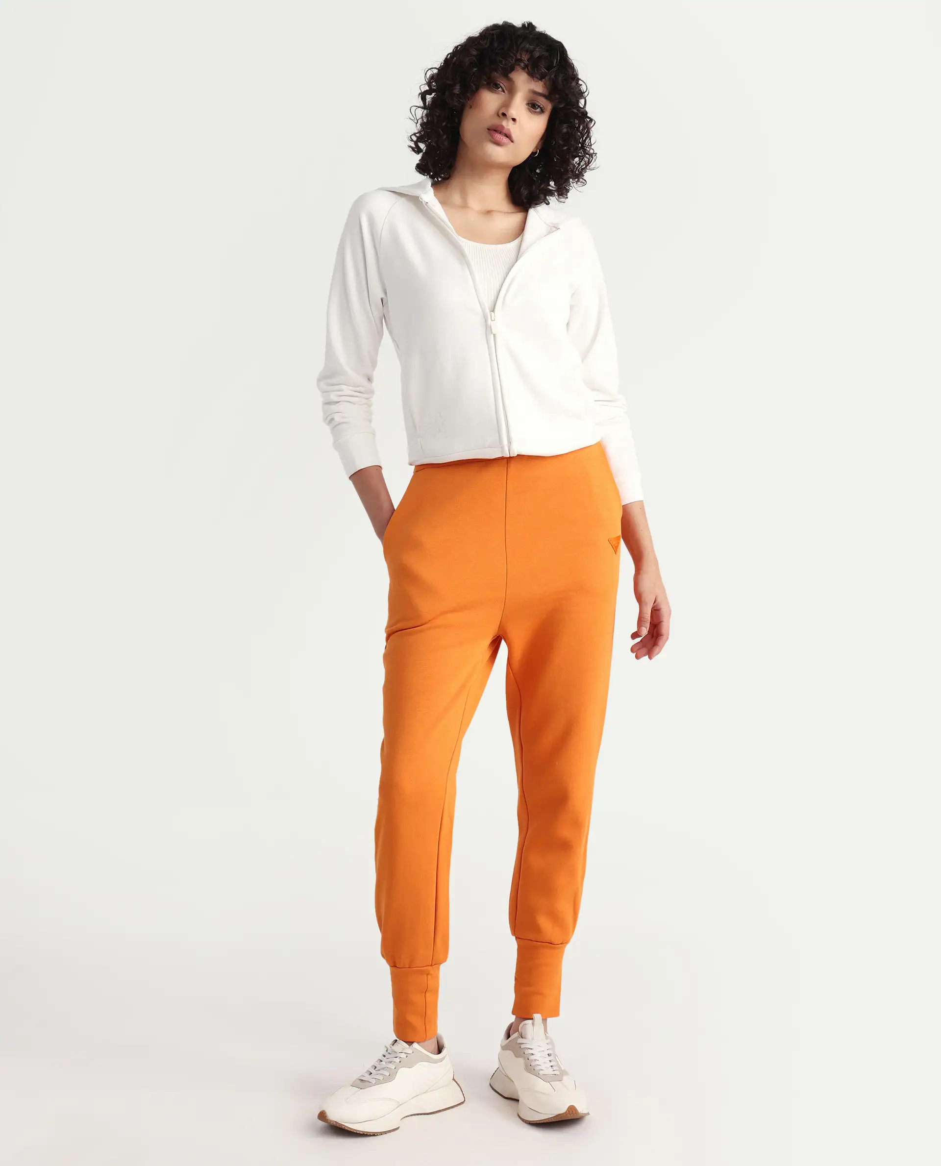 Rareism Women's Simp-1 Orange Polyester Blend Plain Ankle Length Tailored Track Pant - Image 2