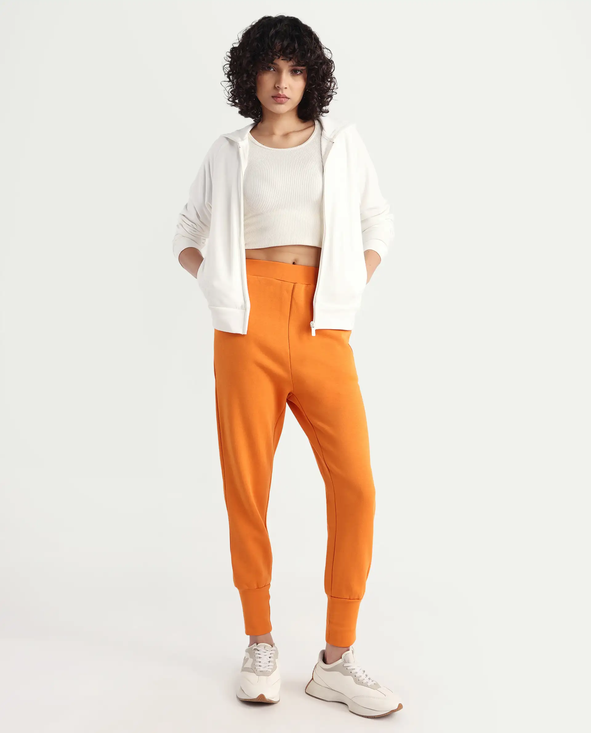Rareism Women's Simp-1 Orange Polyester Blend Plain Ankle Length Tailored Track Pant - Image 3