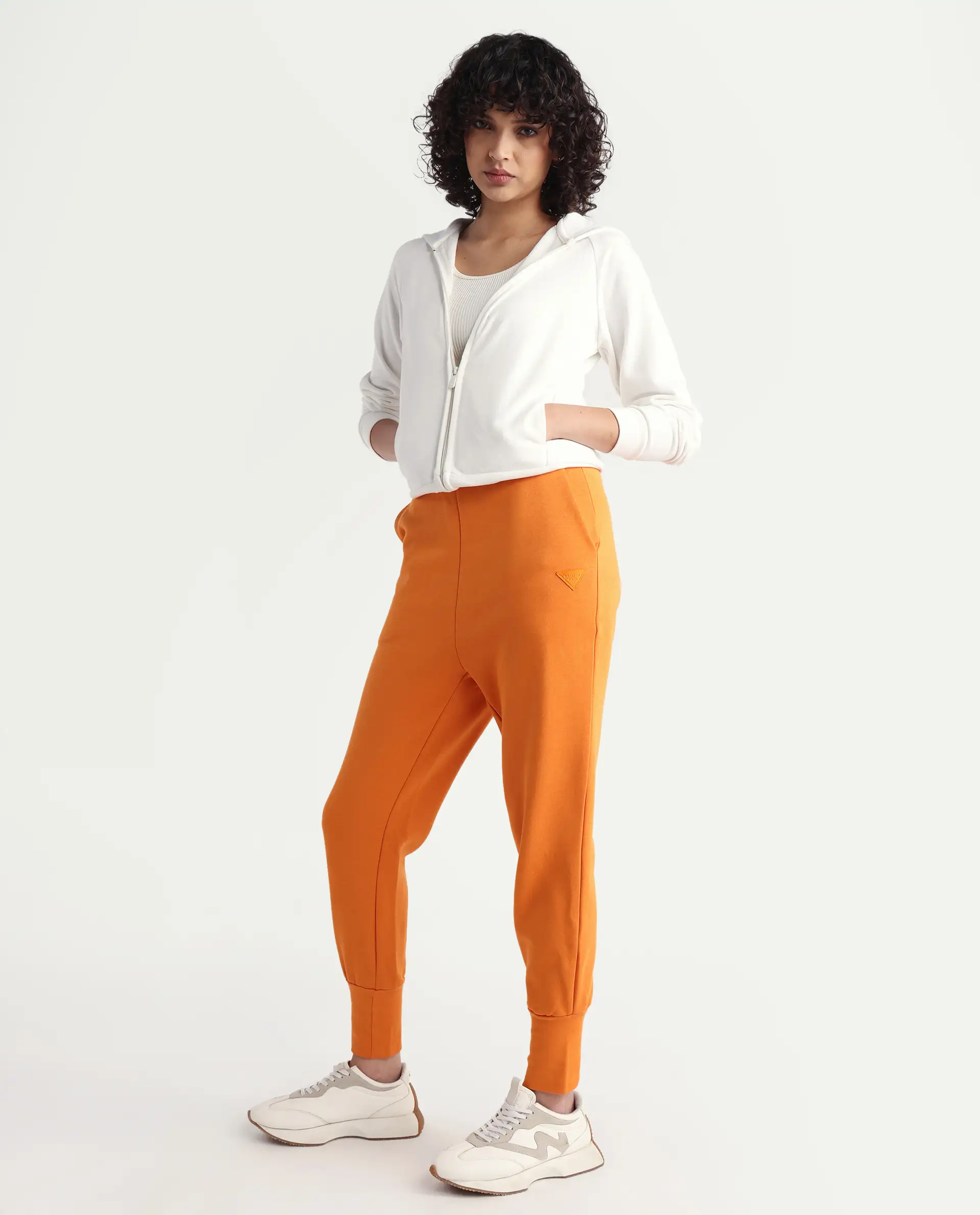 Rareism Women's Simp-1 Orange Polyester Blend Plain Ankle Length Tailored Track Pant - Image 4