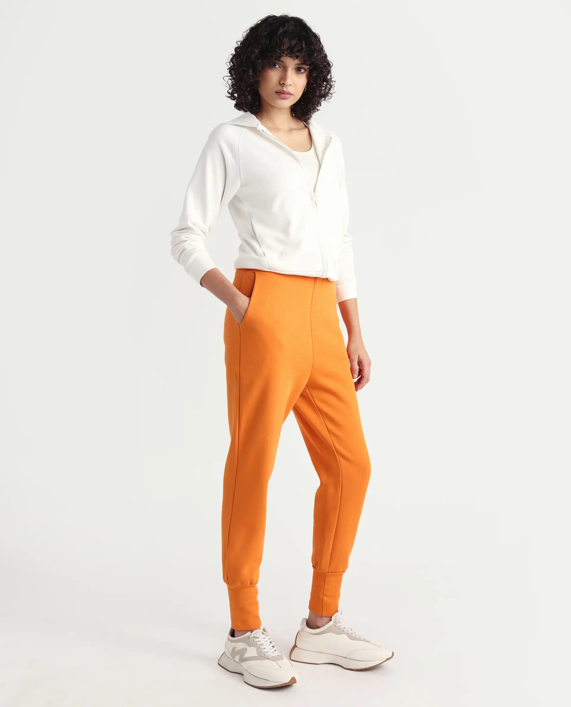 Rareism Women's Simp-1 Orange Polyester Blend Plain Ankle Length Tailored Track Pant - Image 7