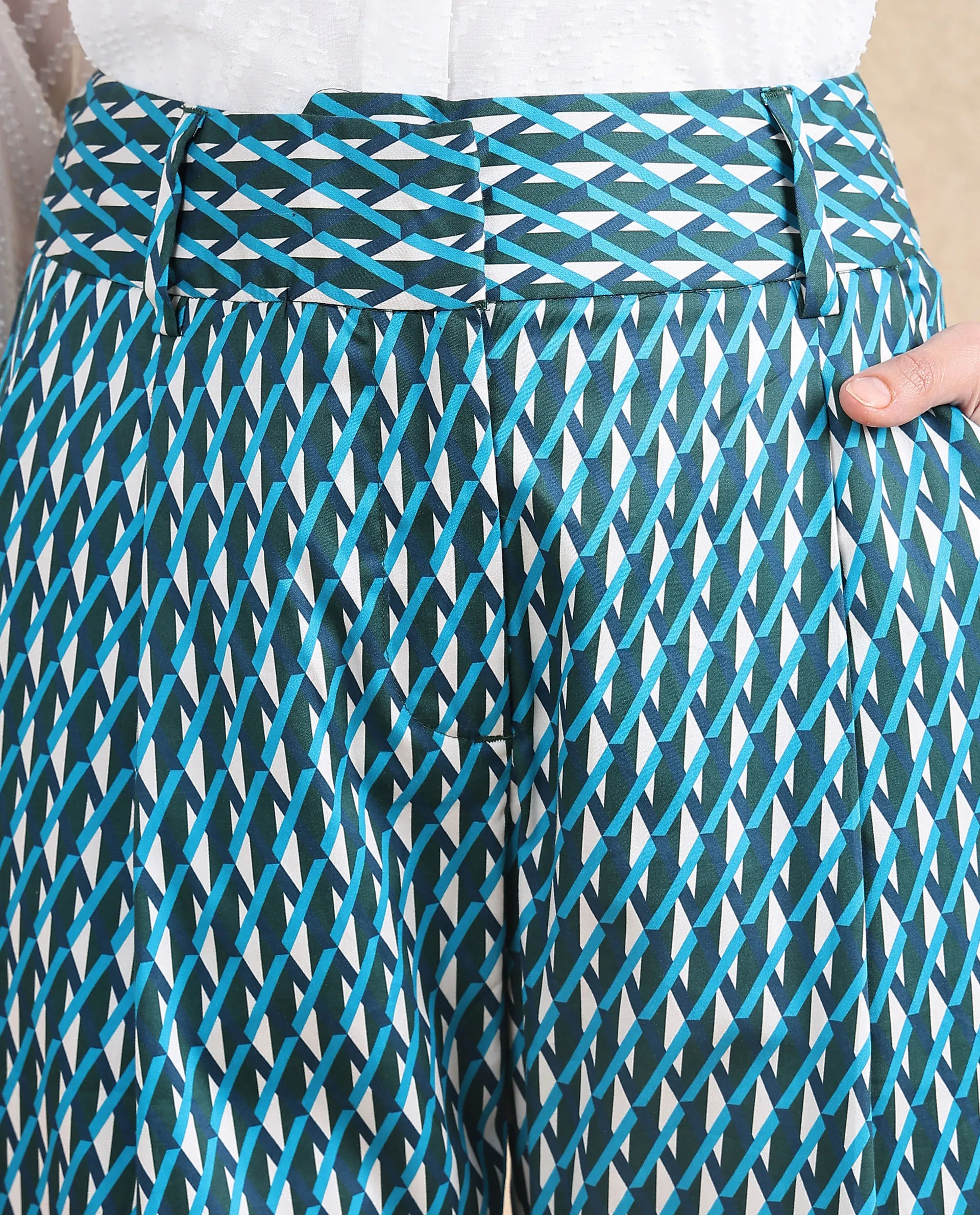Rareism Women's Simple Multi Cotton Geometric Print Ankle Length Tapered Trouser - Image 3